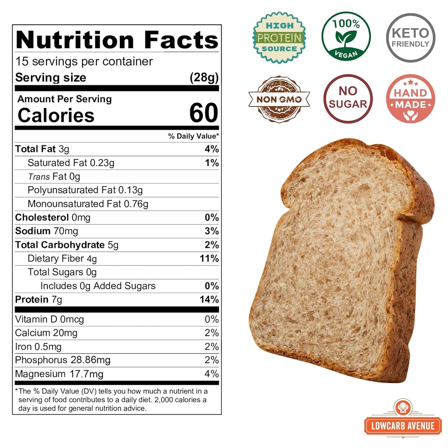 Low Carb Avenue - Artisan Keto Bread | 7g Protein & 1g Net Carbs | Low Calorie, Vegan, Sugar Free | Fresh, Sliced, Multigrain Bread Loaf ((3 Pack (16 oz), Everything)