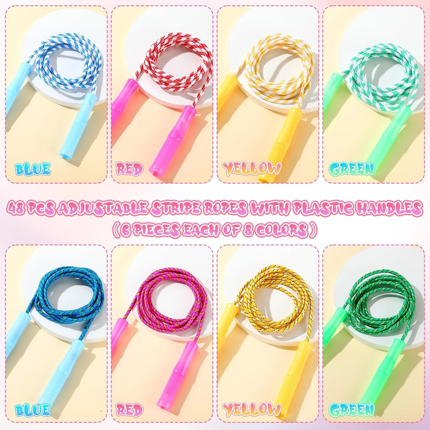 Aoriher 7. 87 ft Back to School Cotton Colorful Jump Rope for Kid Toddler Bulk Adjustable Length Stripe Skipping Rope with Plastic Handle for Outdoor Exercise Fitness Equipment Workout