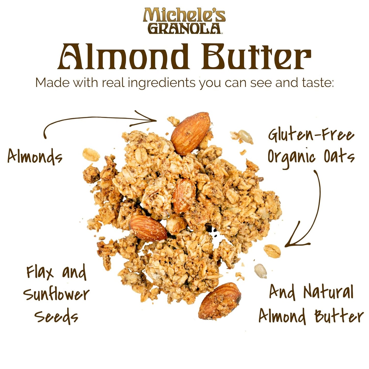 Michele's Granola - Almond Butter - Handmade Non-GMO Whole Grain Oats - Free of Gluten, Soy, Wheat, & Dairy