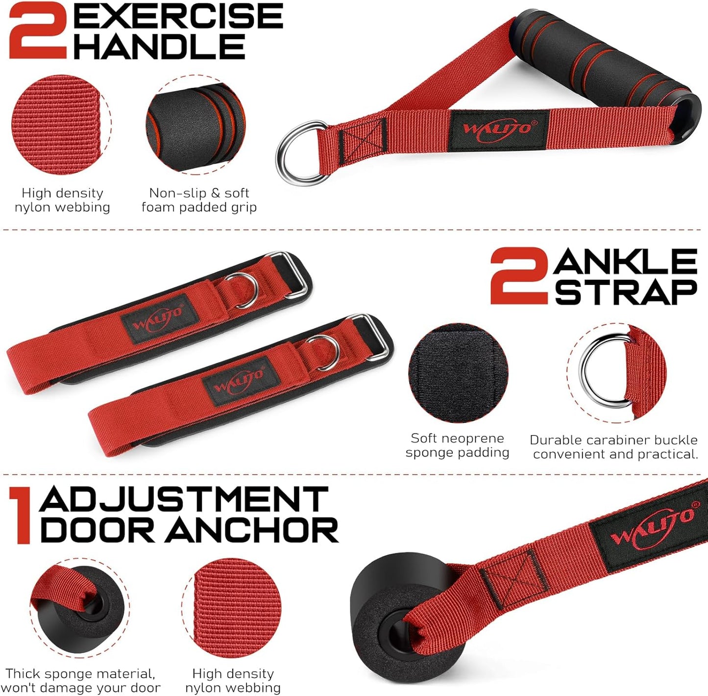 WALITO Resistance Bands Set - Exercise Bands with Handles, Door Anchor, Legs Ankle Straps, for Heavy Resistance Training, Physical Therapy, Muscle Training, Yoga, Home Workouts