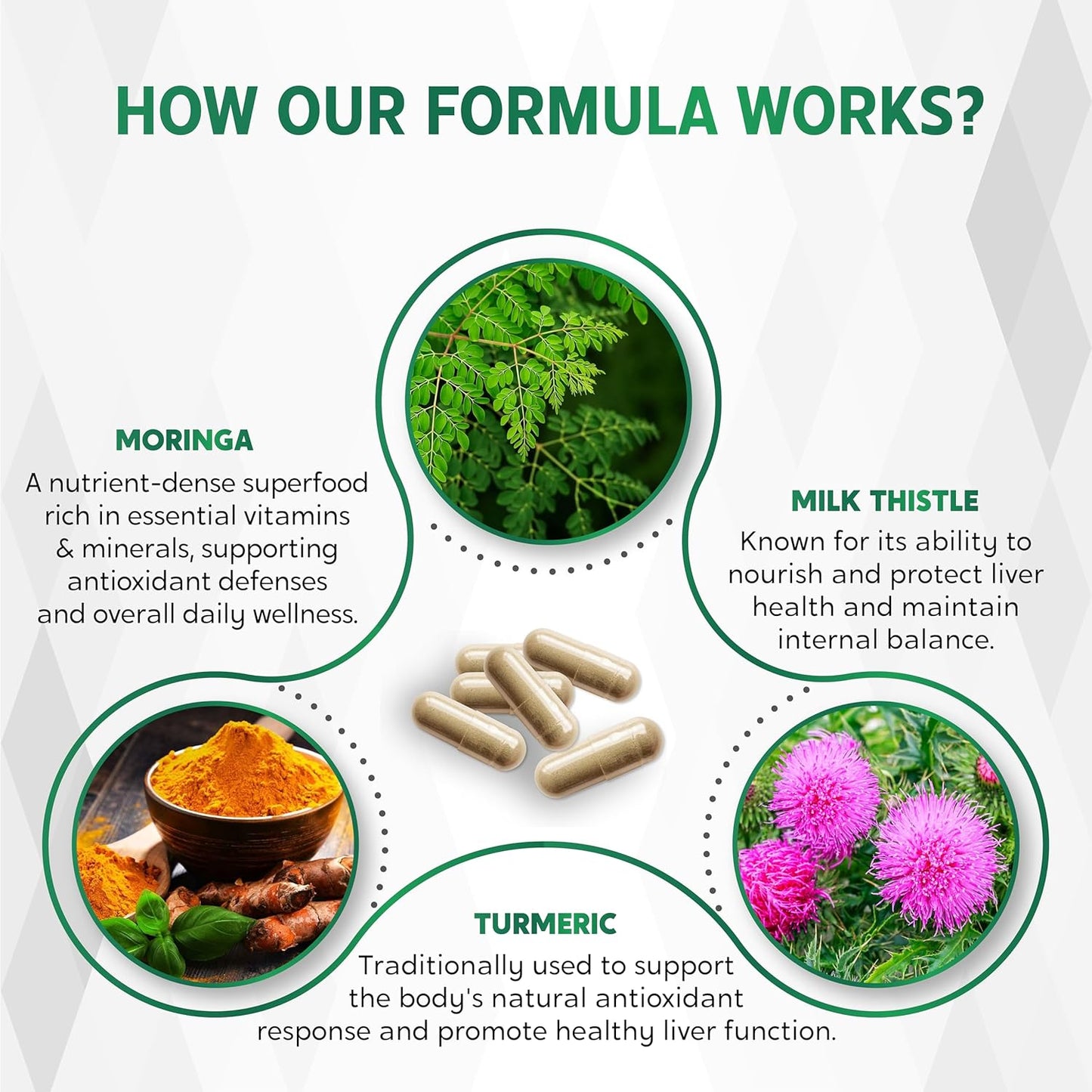 Moringa Supplement - 10-in-1 Natural Blend with Turmeric Milk Thistle Ginger Saffron Fenugreek Holy Basil Ceylon Cinnamon - 150 Count - Made & Tested in The USA