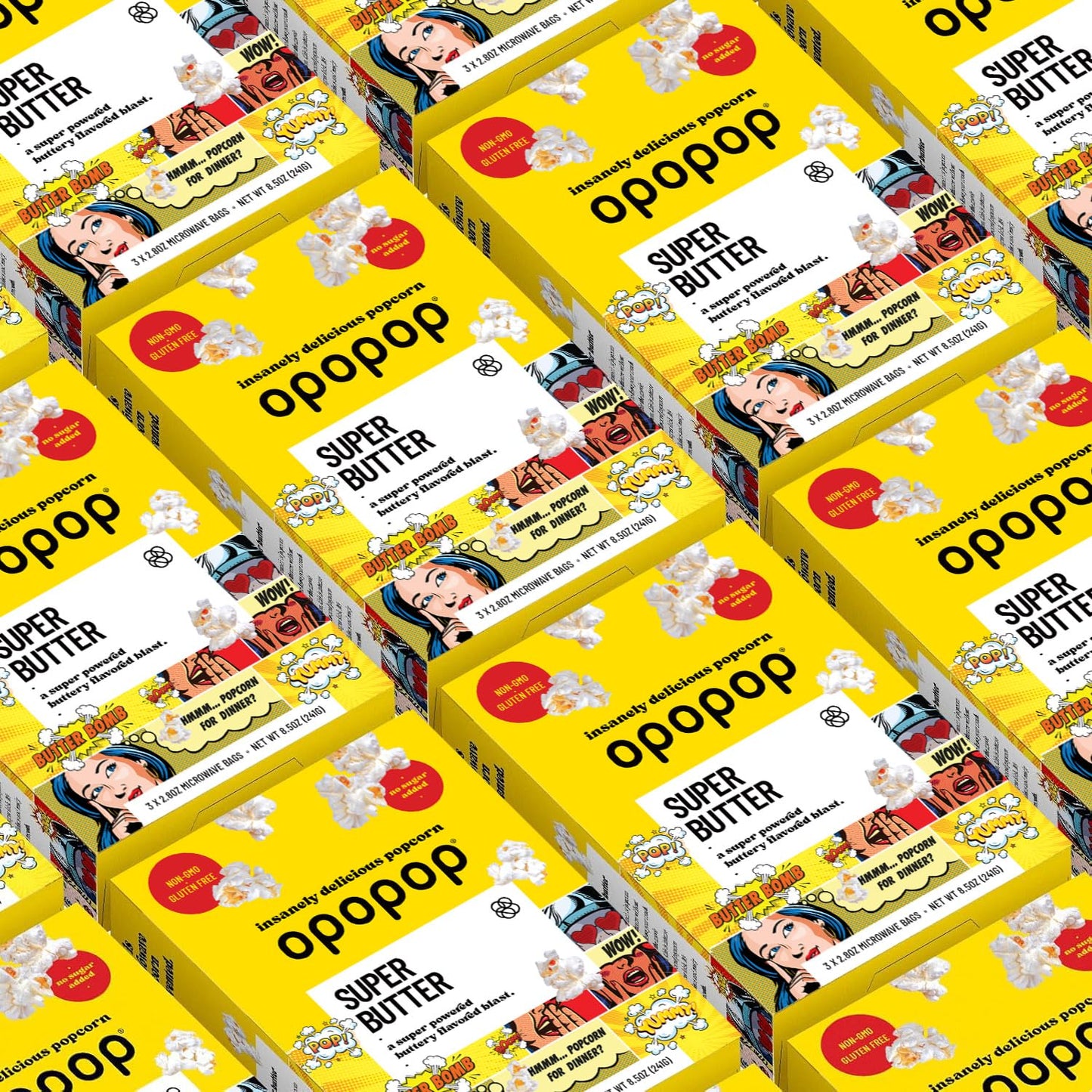 Opopop Microwave Popcorn - Super Butter 2.8 oz., 9-Count - Butter Popcorn, Flavored Popcorn, Non-GMO