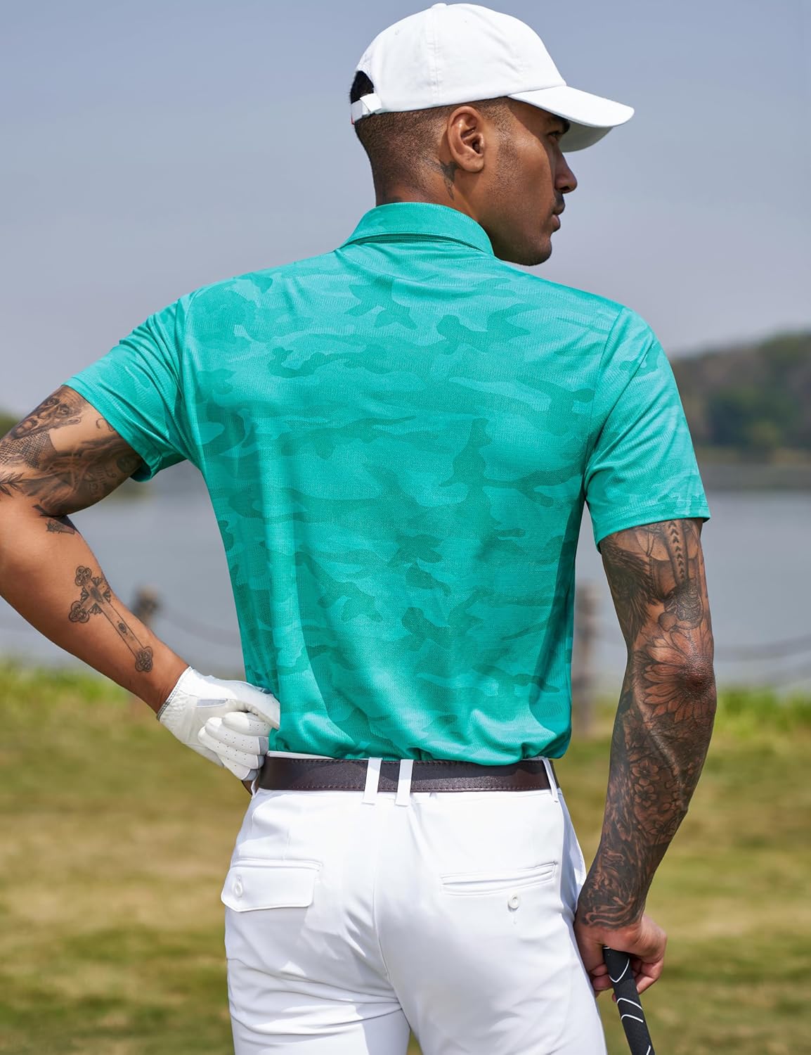 TAPULCO Mens Quick Dry Polo Shirts Camouflage Pattern Performance Athletic Lightweight Breathable Casual Golf Tshirts