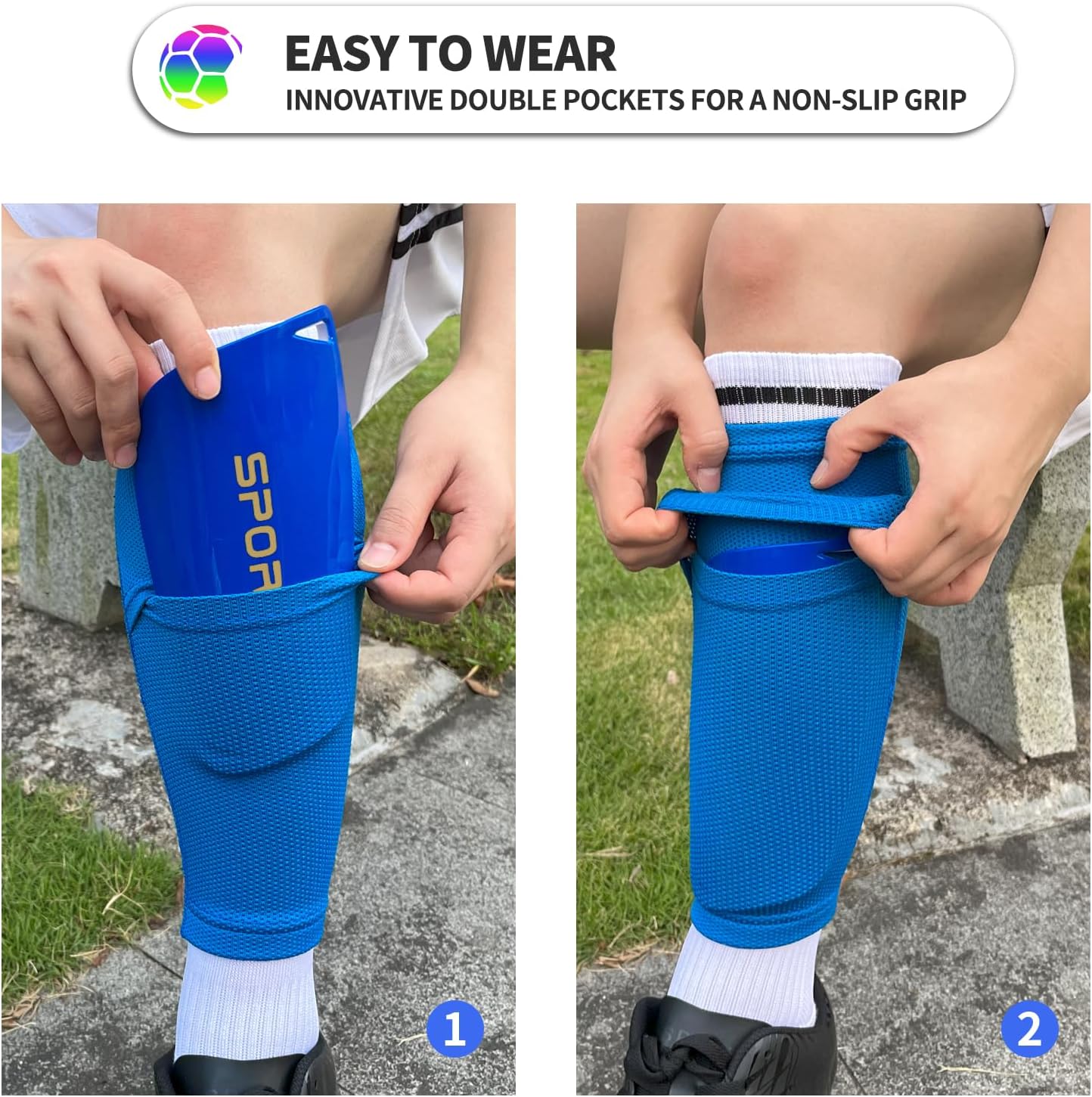 Kids Youth Soccer Shin Guards with Sleeves, Slip in Shinguards Soccer Shin Pads for 3-15 Years Old Boys Girls Child Teens