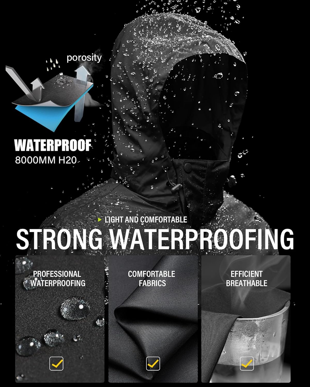 iCreek Men's Rain Jacket Lightweight Waterproof Packable Rain Shell Jacket Raincoat with Hood Windbreaker for Cycling, Golf