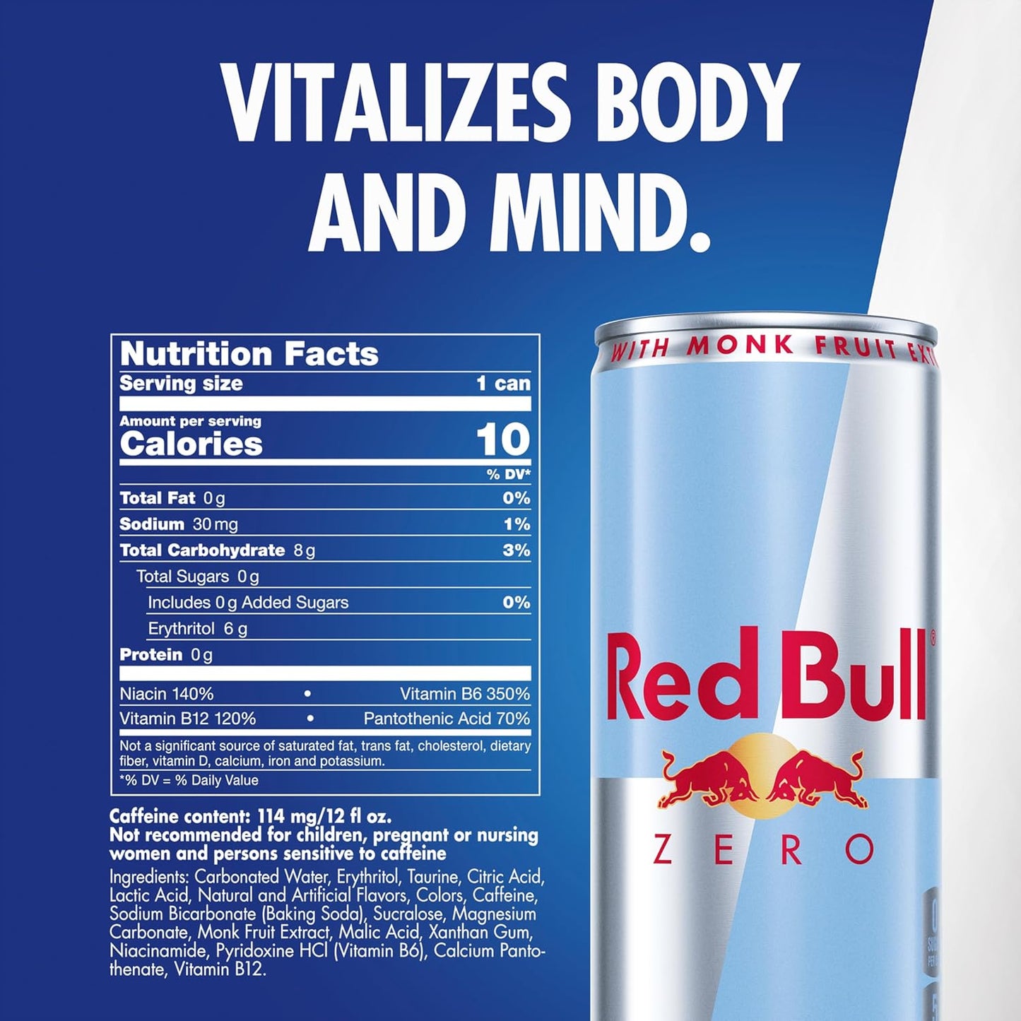 Red Bull Zero Energy Drink, 12 fl. oz., with 114mg Caffeine, Taurine & B Vitamins, Pack of 4 cans