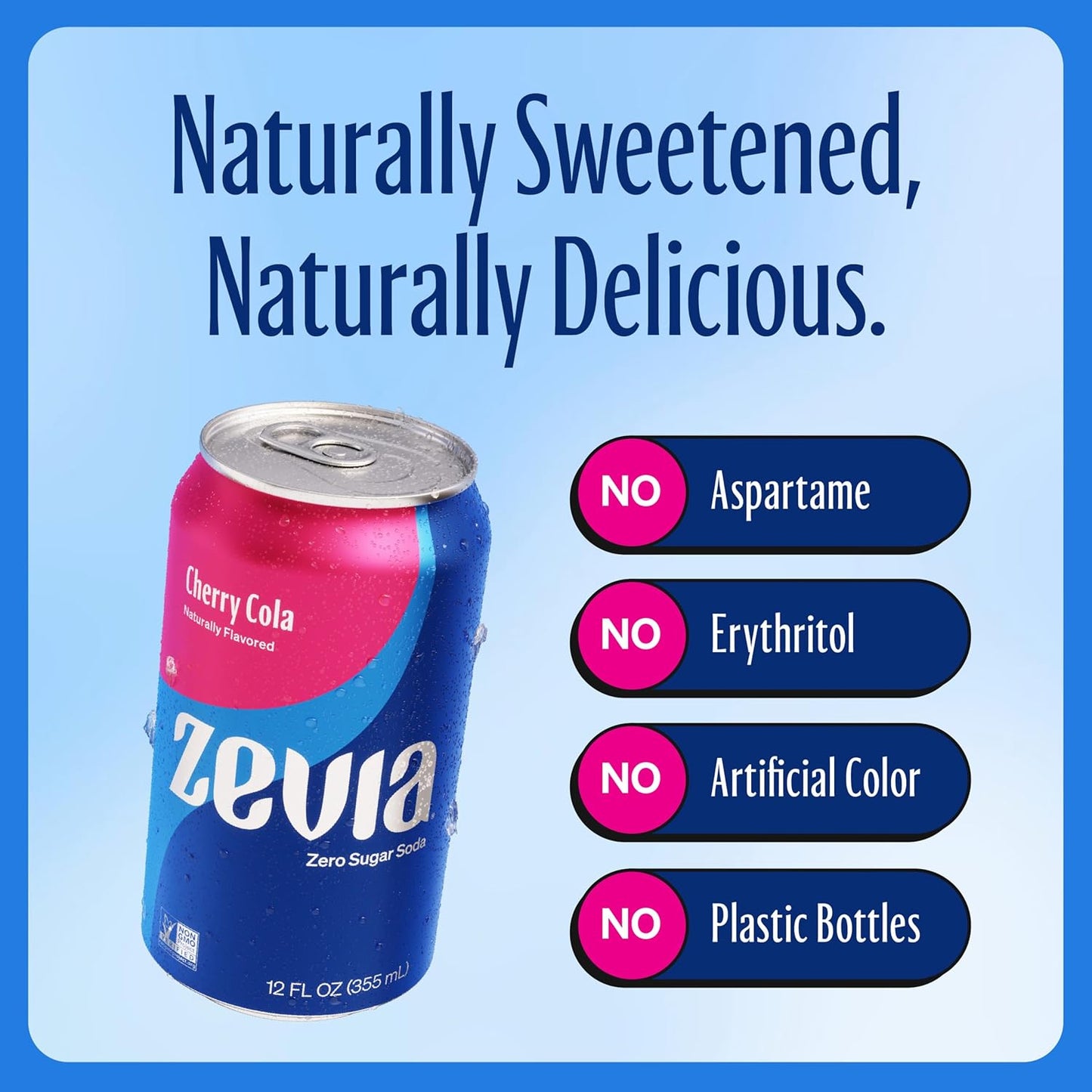 Zevia Zero Sugar Soda, Cherry Cola, 12 oz Cans (24-Pack) – Naturally Sweetened, Non-GMO Project Verified, Gluten-Free, Vegan