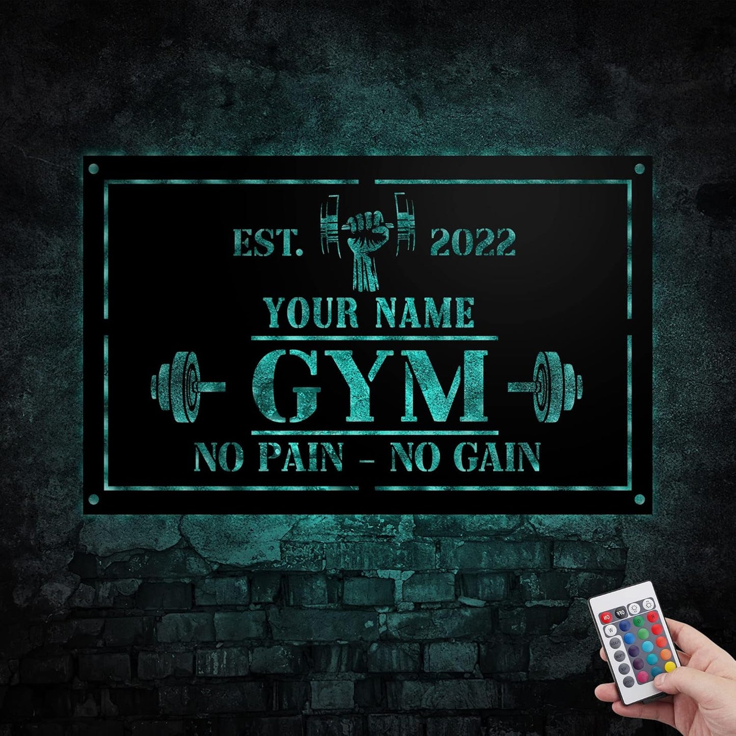 Personalized Home Gym LED Tin Metal Sign Multiple Sizes, Gym Sign Wall Decor, Exercise Workout Room Decor Fitness Center, Motivational Inspirational Hanging Wall Art Wall Plaque (01 w/lights)