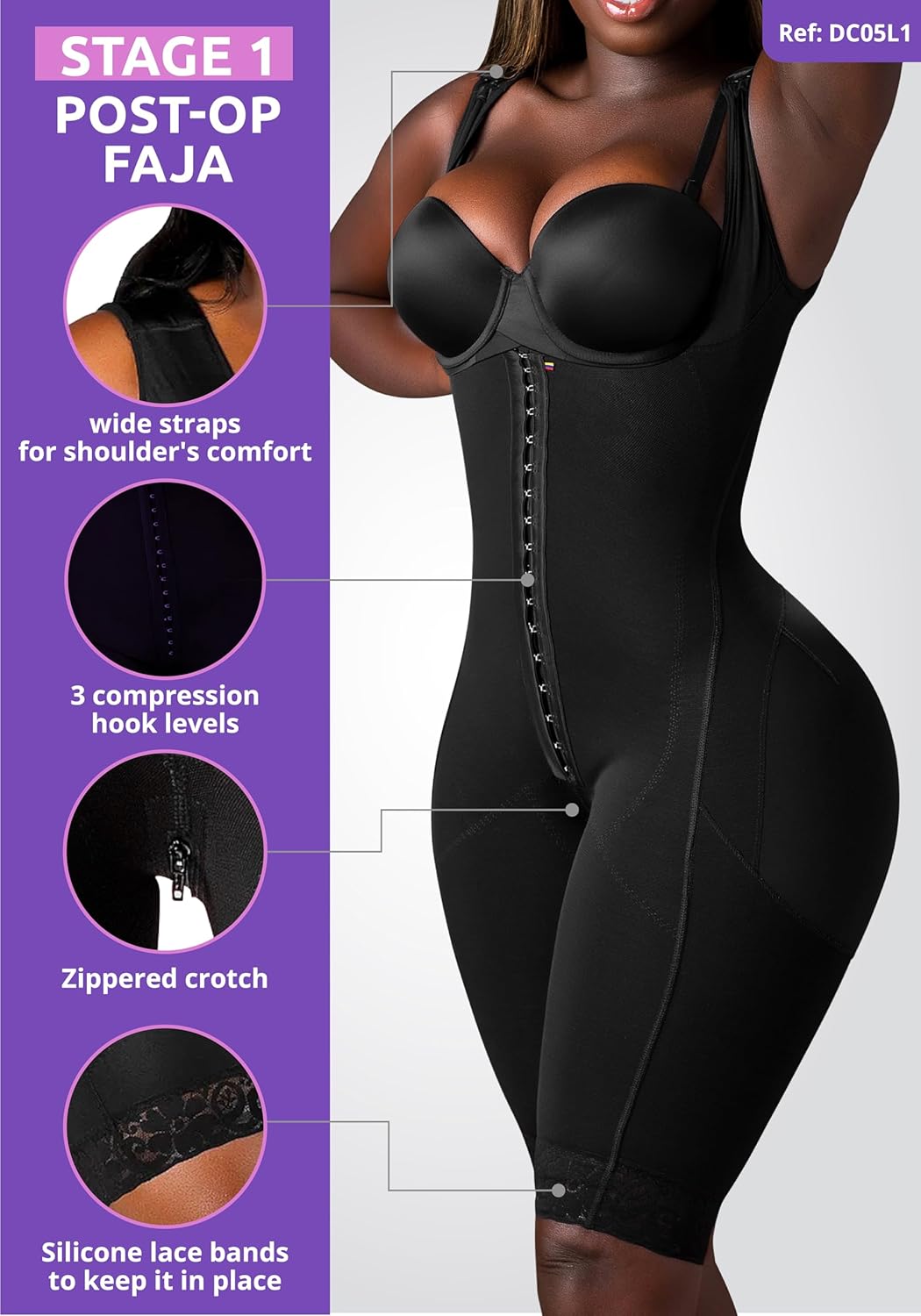 Snatched Body Post Surgery Stage 1 Faja Without Bra | Fajas Colombianas Moldeadoras for BBL |High Compression Faja