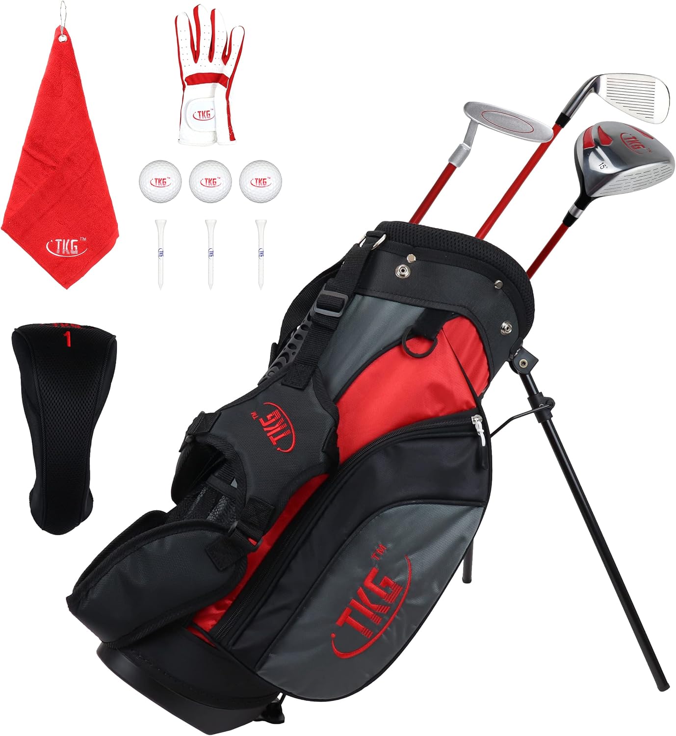 TKG Sports Youth Golf Set - Kids Golf Clubs, Stand Bag, Rain Cover, Glove, Towel, Tees, Balls - Great for Summer Camp Activity, Outdoor Games, and Recreation