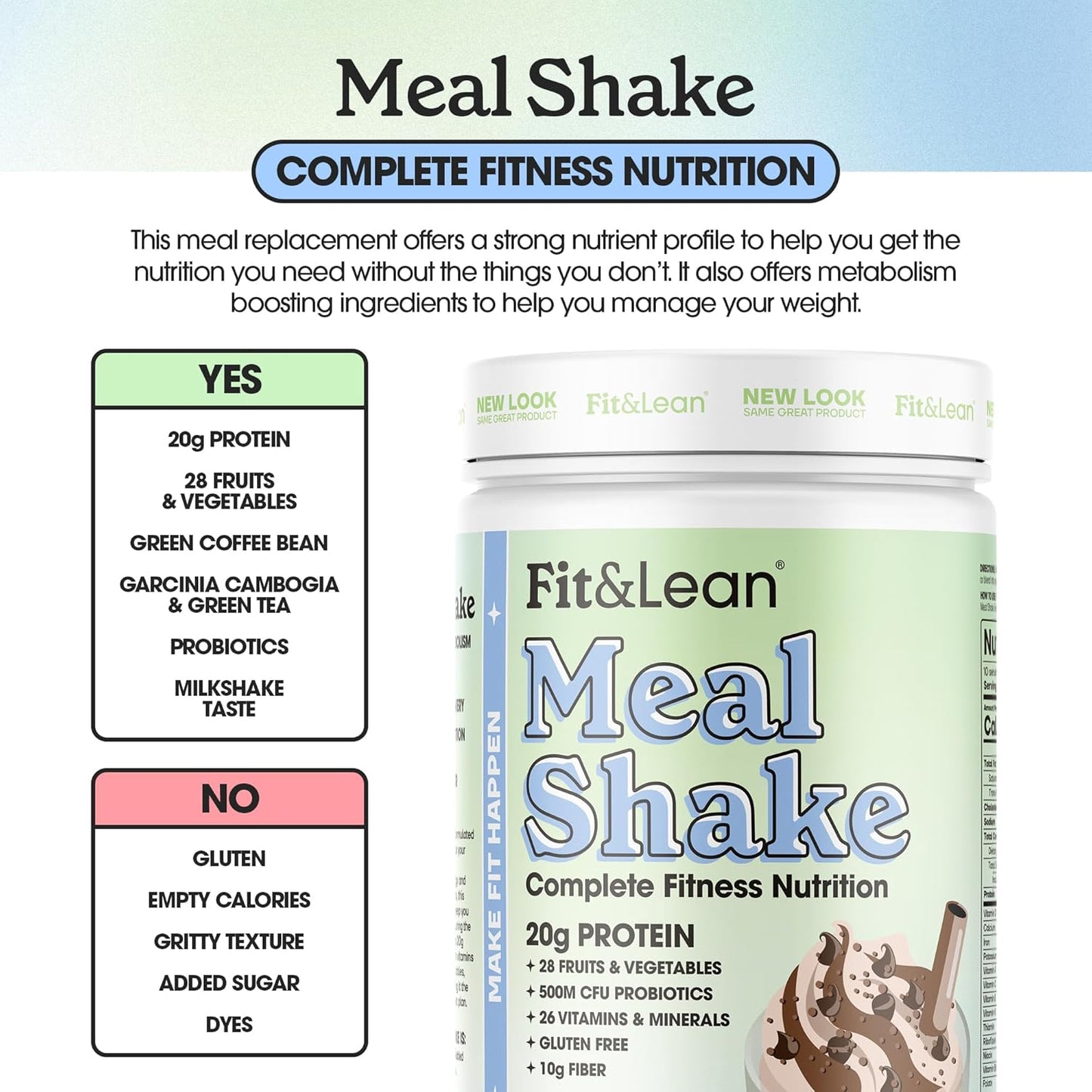 Fit & Lean Meal Shake, Fat Burning Meal Replacement, Protein, Fiber, Probiotics, Chocolate, 1lb, 10 Servings Per Container