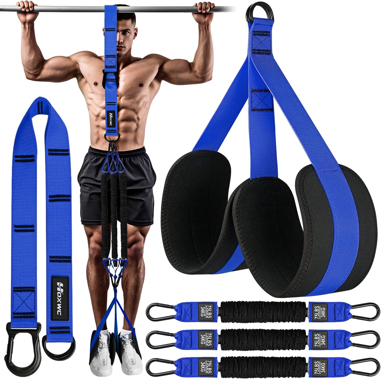 Pull Up Assistance Bands, Adjustable Heavy Duty Resistance Band for Pull Up, 3 Pull Up Bands, Comfortable Fabric Feet/Knee Rest, Assistance Bands for Pull-Up, Home Fitness, Body Stretching