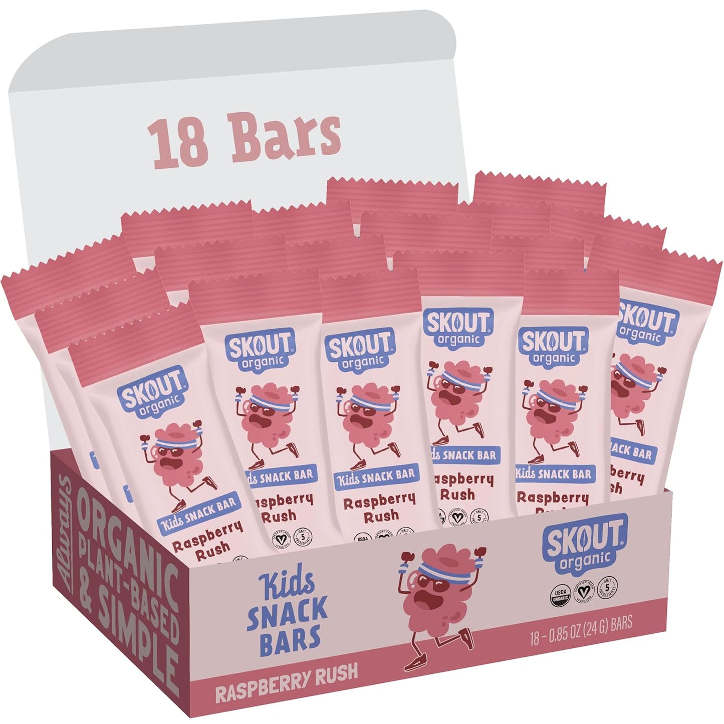 Skout Organic Raspberry Rush Kids Snack Bars (18 Pack) | Organic Kids Snack Bars | Plant-Based Nutrition, No Refined Sugar | Vegan | Gluten, Dairy, Grain, Peanut, Tree Nut & Soy Free