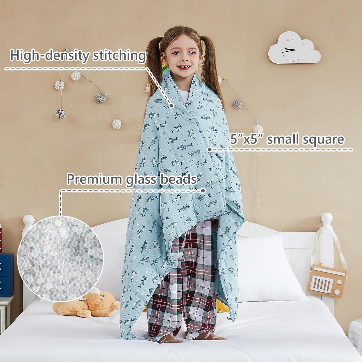 L'AGRATY Weighted Blanket - 40"x60" 7lbs Cooling Breathable Microfiber Material with Glass Beads Small Blanket for All-Season Summer Fall Winter Soft Thick