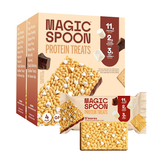 MAGIC SPOON Treats - High Protein, Low Carb, Keto Friendly, Low Sugar, Gluten Free, Crispy Protein Bar Cereal Bar, On-The-Go Healthy Snack (Smores, 8 Bars)