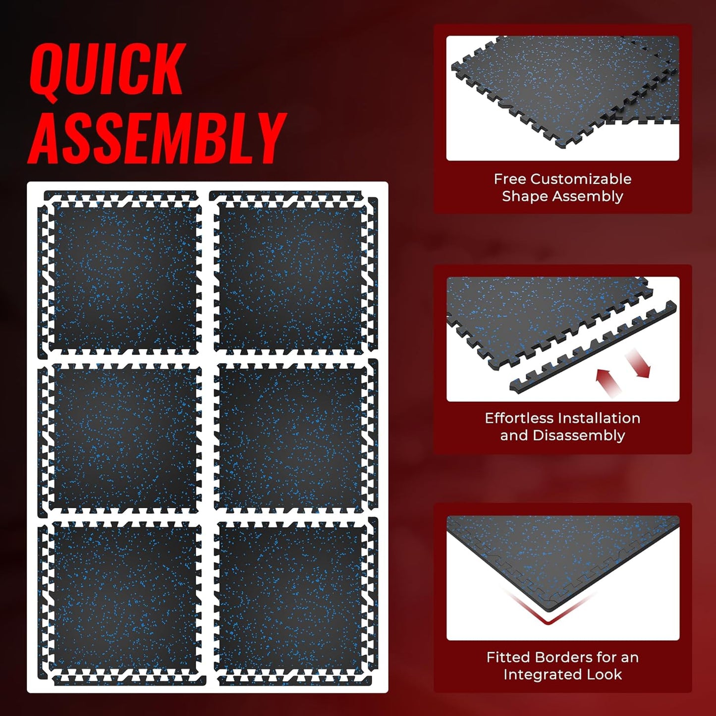 SUPERJARE 0.79 Inch Gym Flooring for Home Gym, Exercise Equipment Mats with Rubber Top, Interlocking Rubber Floor Tiles for Home Gym and Fitness Room, Protective Flooring Mat