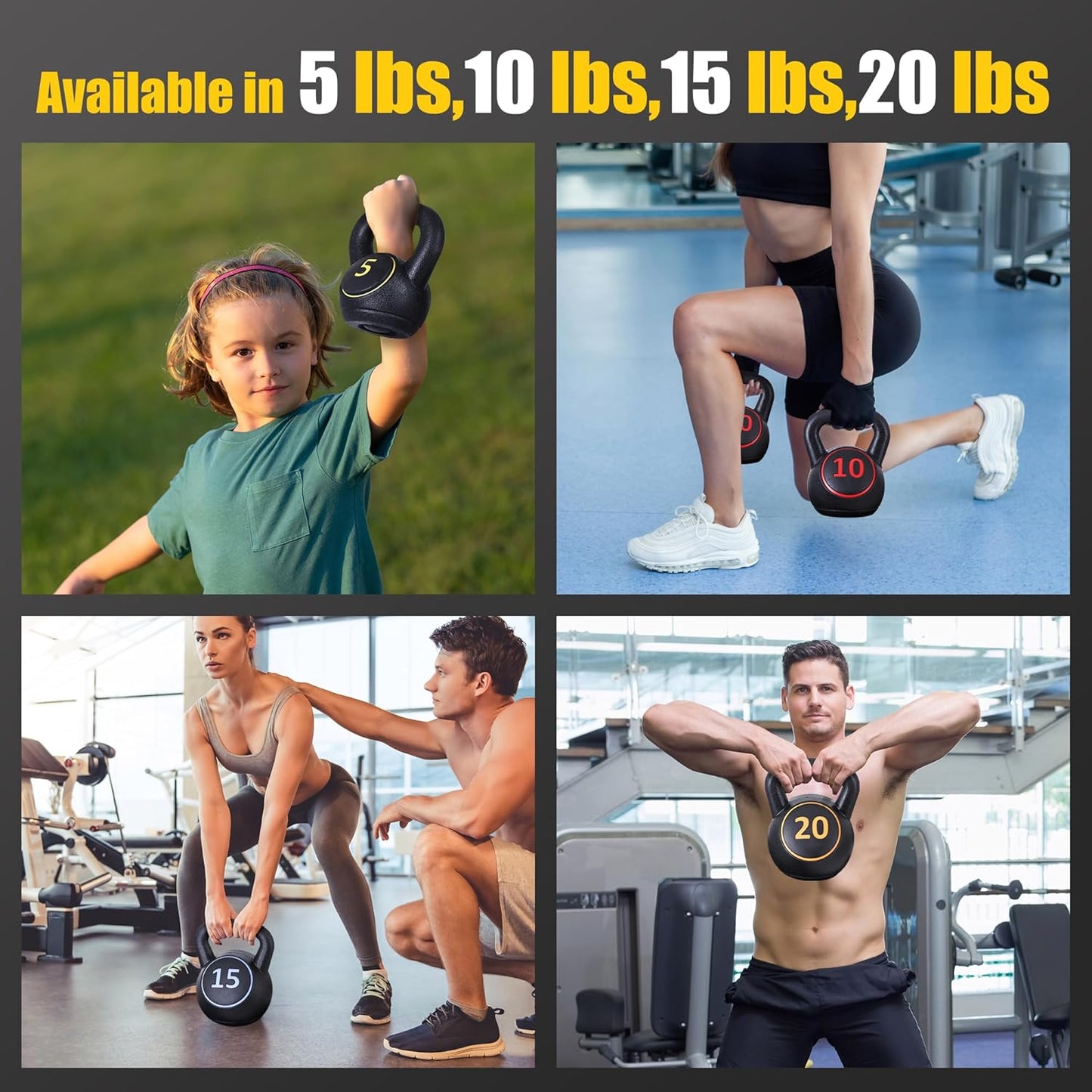 ZENY Kettlebell Sets, 4-Piece Kettlebells 5lb, 10lb, 15lb, 20 lb, Kettle Bell Weights for Dumbbel Weights Exercise, Strength Strainging Kettlebells, Home Gym, Full Body Workout Equipment