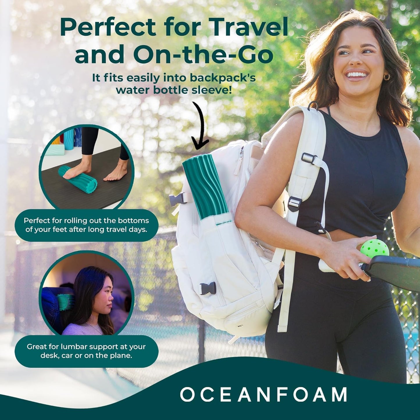 Oceanfoam Ripple Travel Foam Roller (11" x 3.35") Firm Mini Foam Roller for Physical Therapy, Deep Tissue Massage, Back Pain - High Density, Ergonomic Wave Textured - Yoga, Pilates, Exercise (Jade)