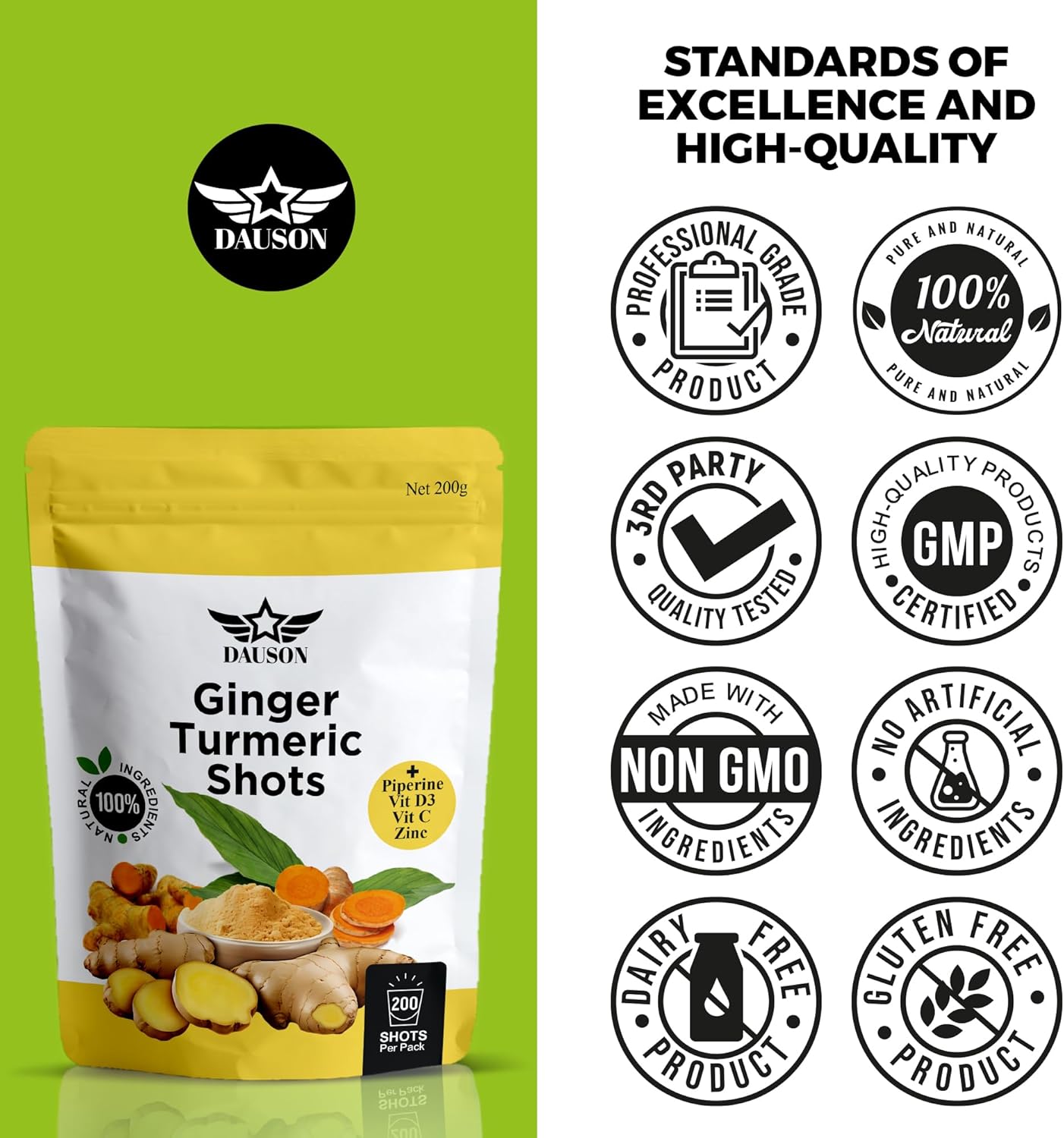 Ginger Turmeric Supplements with Piperine, Orange, Vitamin C, Vitamin D3 & Zinc | Ginger Turmeric Shots for Joint, Heart, Brain, Gut & Skin Health | 200 Servings | Ayurvedic | Powder