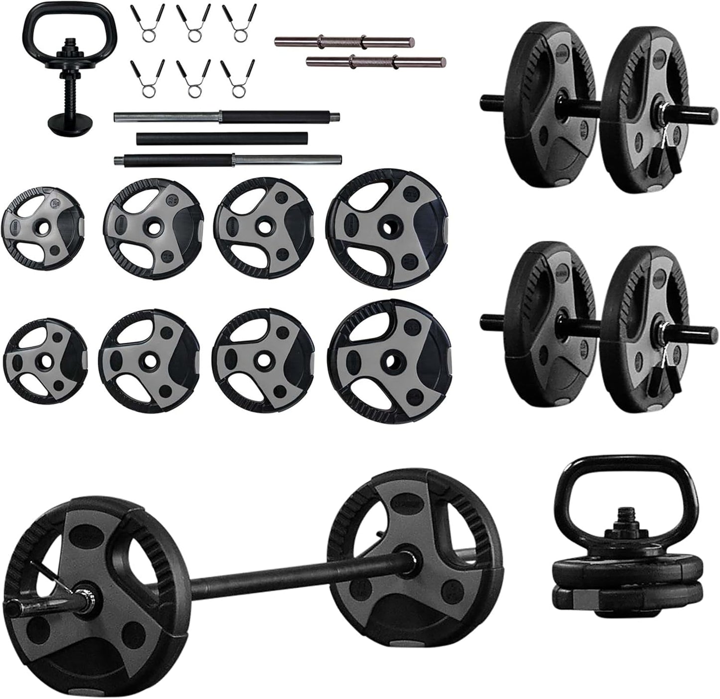 US Weight Adjustable Weight Set with 55" Barbell, Dumbbells, and Kettlebell Handle – Versatile Exercise Equipment for Home Gym Workouts