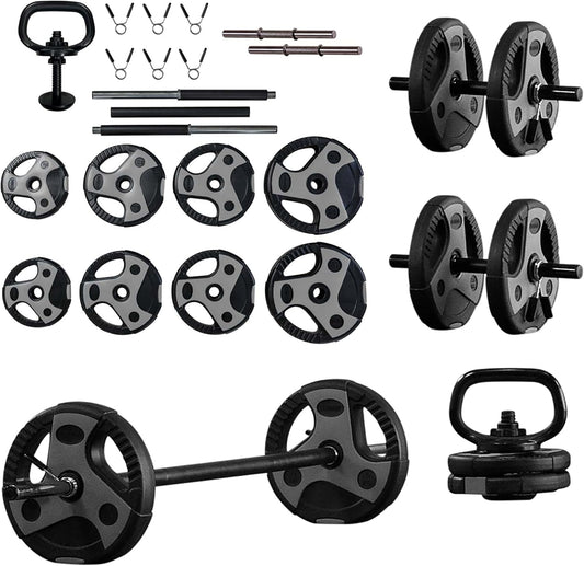 US Weight Adjustable Weight Set with 55" Barbell, Dumbbells, and Kettlebell Handle – Versatile Exercise Equipment for Home Gym Workouts