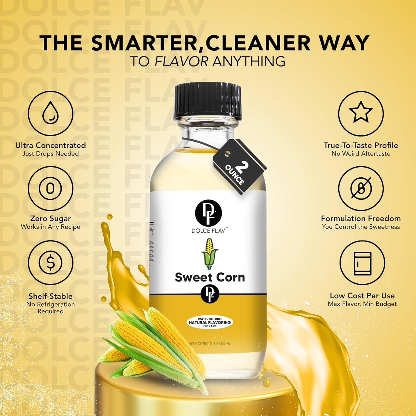 Dolce Flav Natural Sweet Corn Extract – 2 Ounce Water-Soluble Kosher, Sugar-Free, Concentrated Savory-Sweet Flavor for Baking, Cornbread & Ice Cream, Includes Measured Dropper