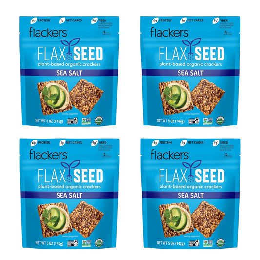 Flackers Organic Sea Salt Flaxseed Crackers, 5 Ounce 1-Pack, Gluten Free, Non GMO, Vegan, Keto Snack, 9g Fiber, 1g Net Carb