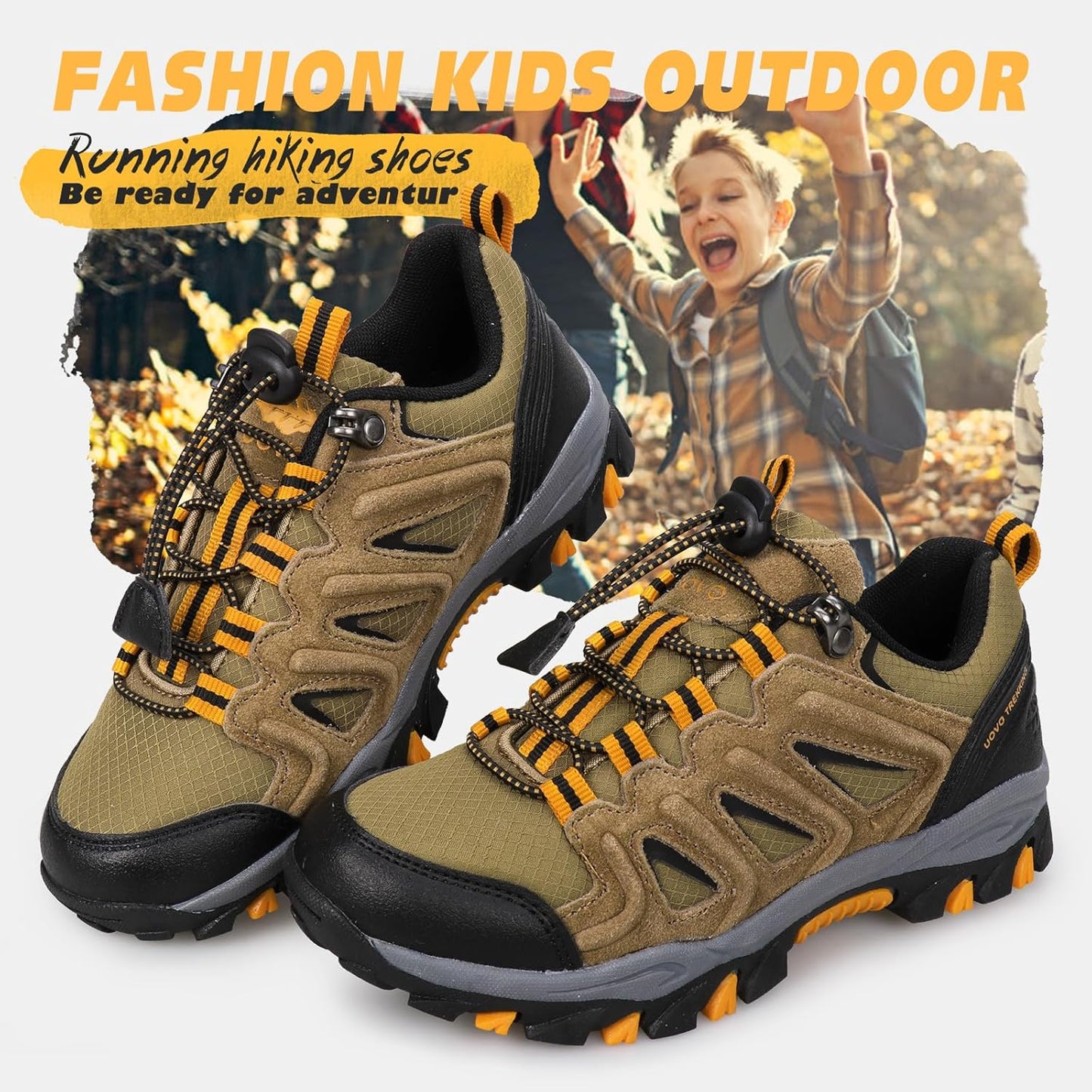 UOVO Boys Girls Hiking Shoes Kids Waterproof Running Trail Fashion Sneakers Breathable Lightweight Non-Slip Outdoor Walking Sports Shoe(Little/Big Kids)