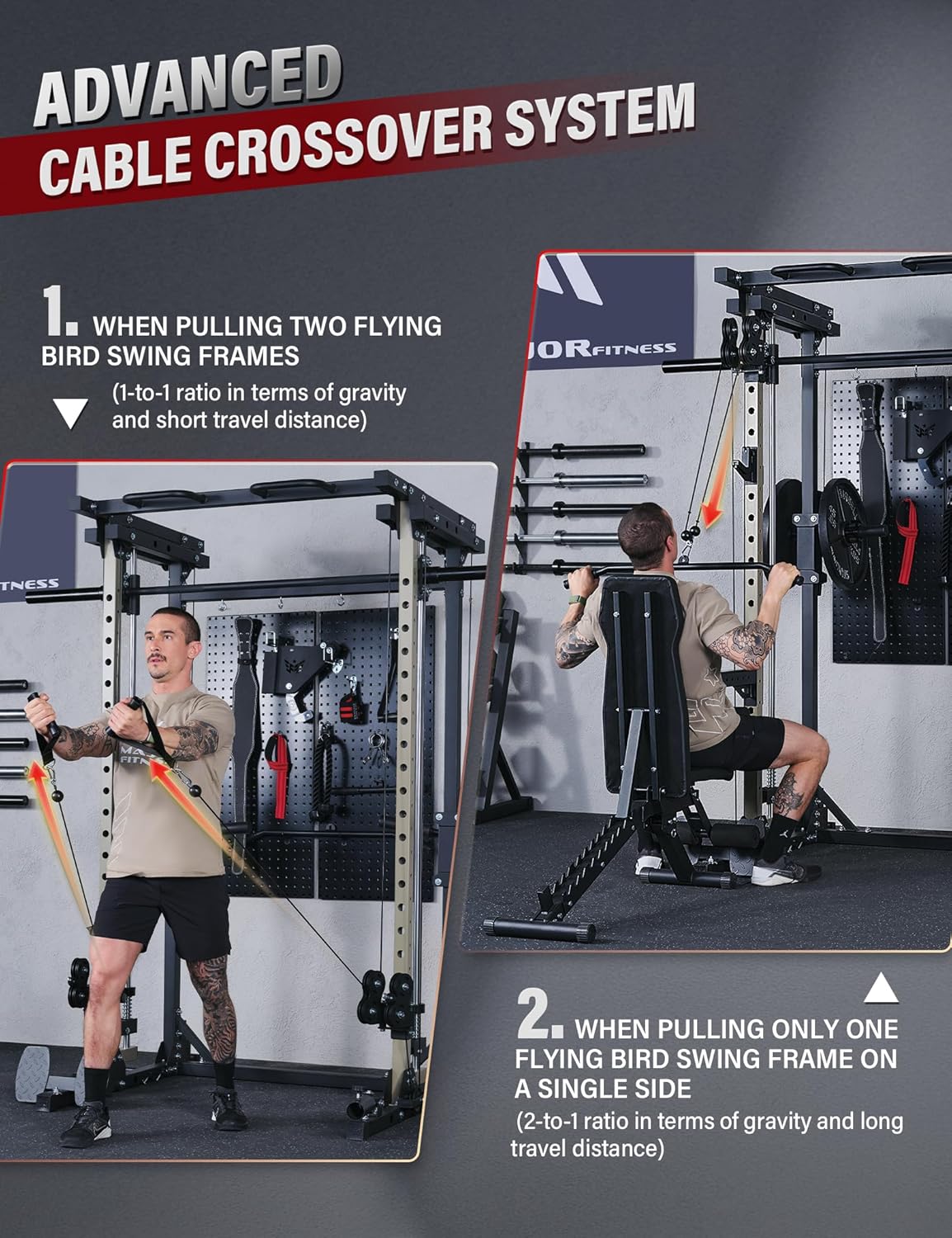 Major Fitness Drone3 Smith△ Machine – All-in-One Home Gym Squat Rack with Weight Bar, Cable Crossover Machine – Heavy-Duty Fitness Equipment for Strength Training and Full-Body Workouts