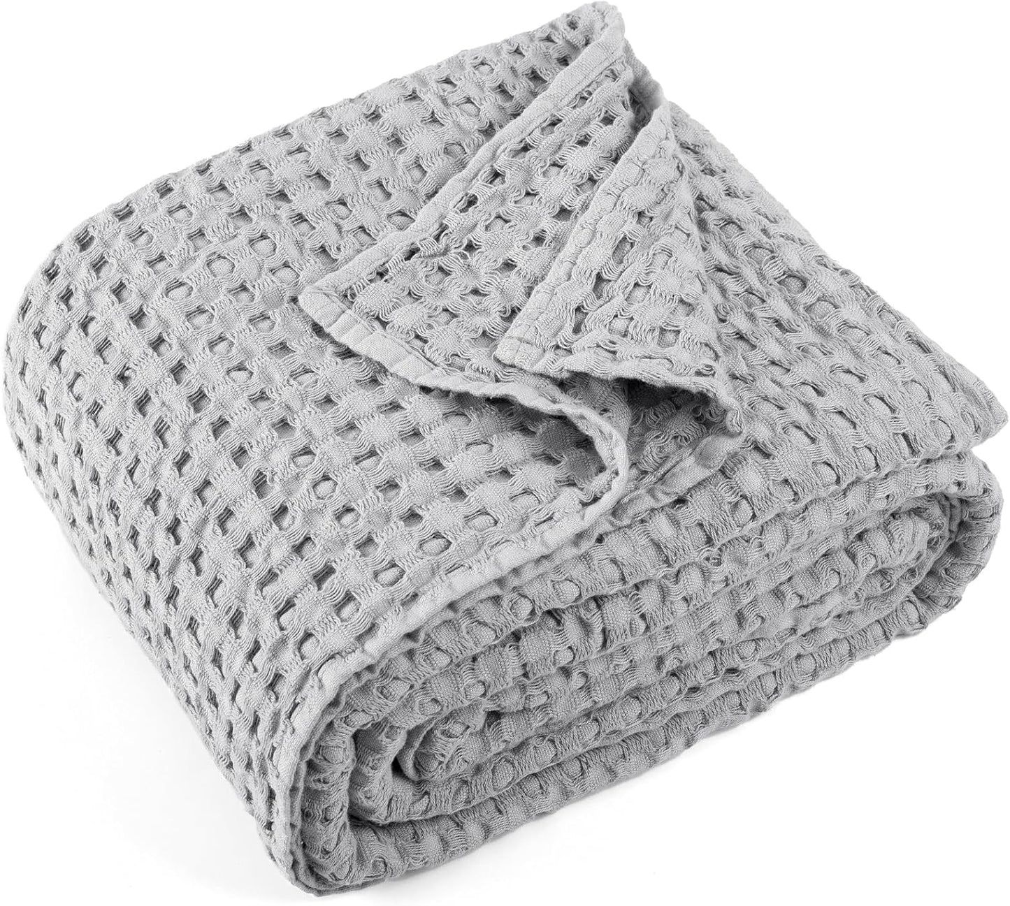 Carriediosa 100% Cotton Waffle Weave Blanket 400GSM Breathable Thermal Blankets for Bed Couch Sofa Soft and Cozy Throws for All Season Home Decor, 50"X 60" Light Grey