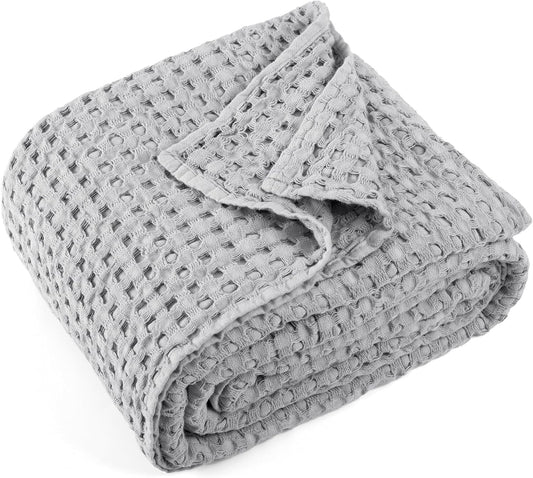 Carriediosa 100% Cotton Waffle Weave Blanket 400GSM Breathable Thermal Blankets for Bed Couch Sofa Soft and Cozy Throws for All Season Home Decor, 50"X 60" Light Grey
