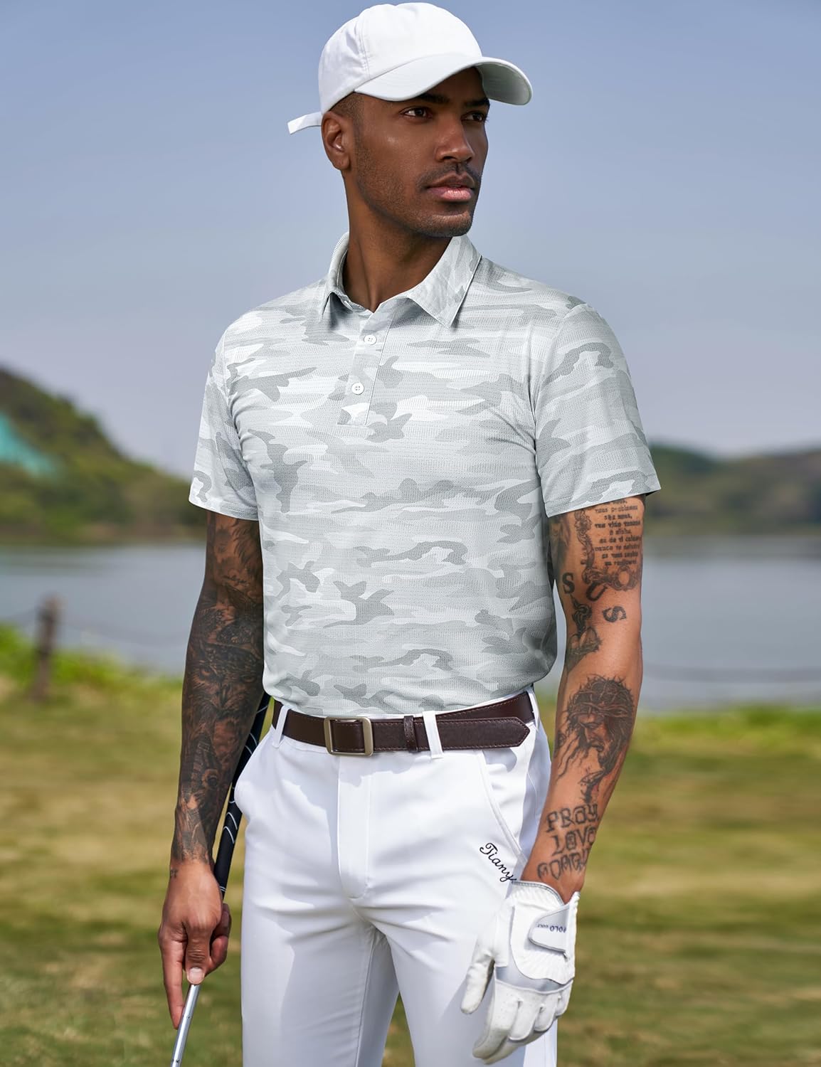 TAPULCO Mens Quick Dry Polo Shirts Camouflage Pattern Performance Athletic Lightweight Breathable Casual Golf Tshirts