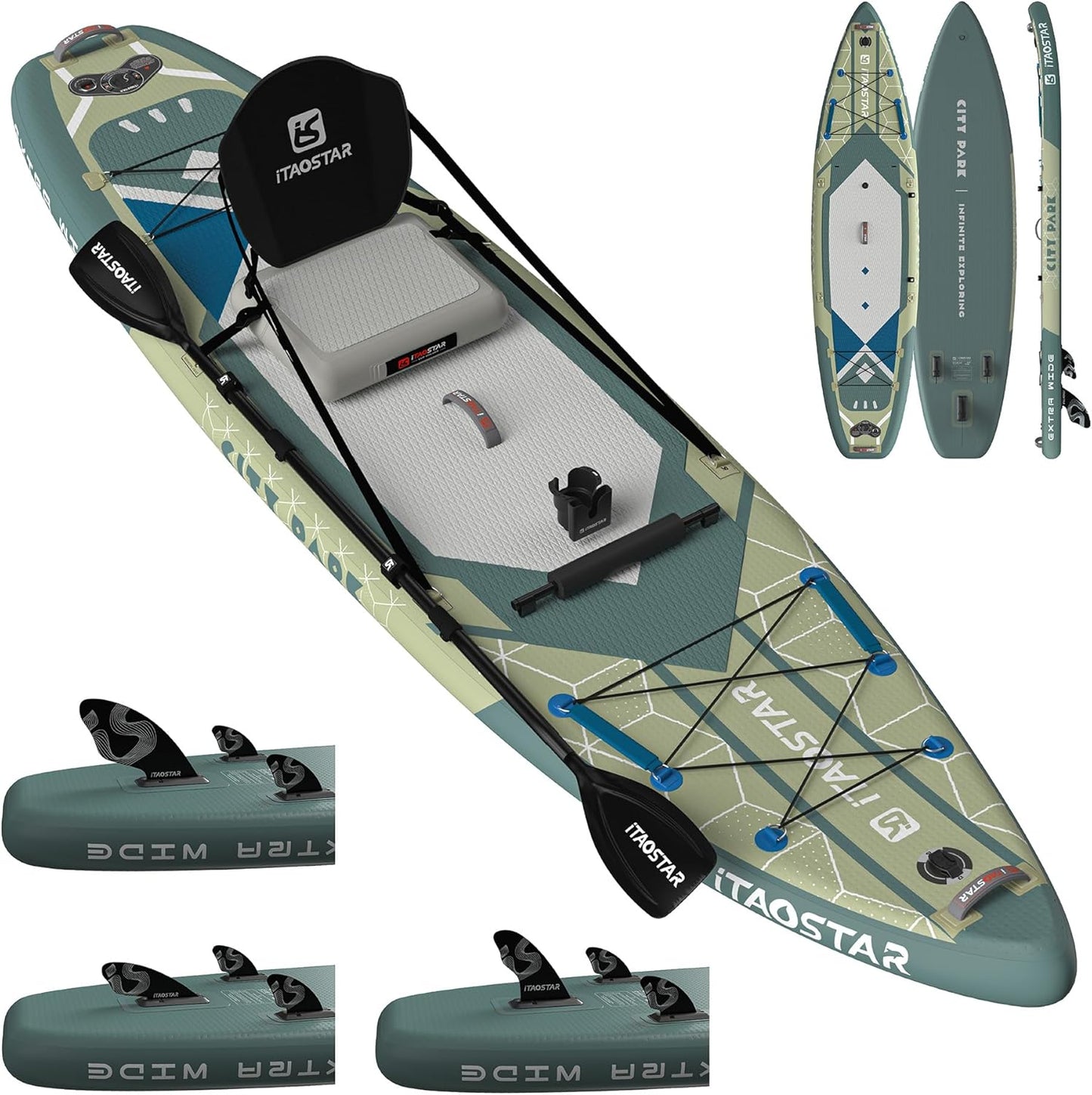 City Park 12'×35" Extra Wide Paddle Board with Seat, One-Stop Premium SUP Board Gears, Tailored 5 Fins, Stable Inflatable Stand Up Paddle Boards for Youth/Adults of All Levels