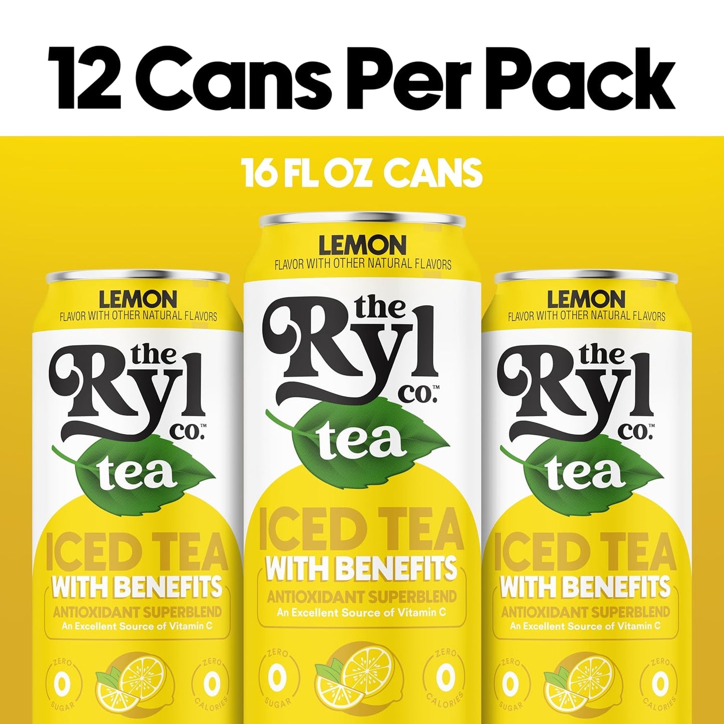 Ryl Iced Tea, Lemon, Antioxidant Superblend, Zero Sugar, Low Carb, Zero Calorie Iced Tea, 16.0 Fl Oz (12-Pack)