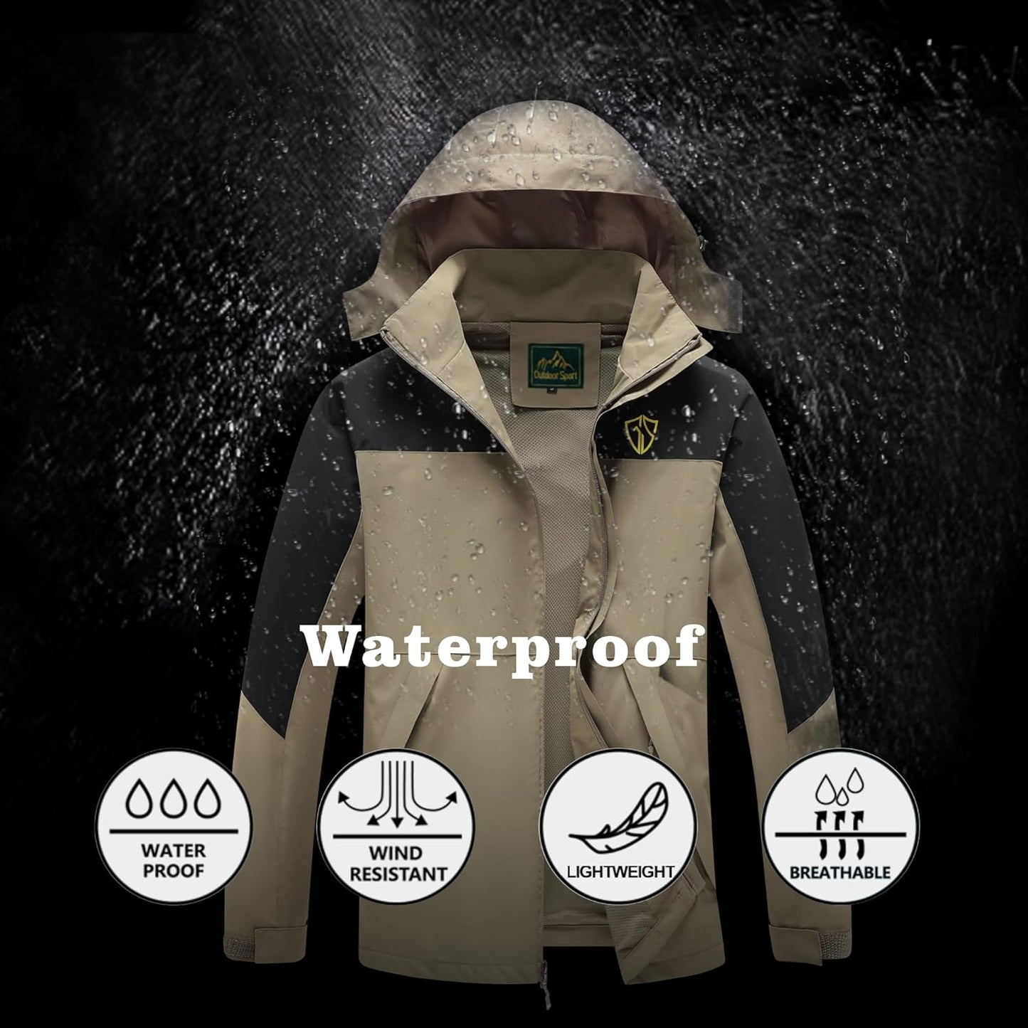 GIISAM Rain Jacket for Men, Mens Waterproof Raincoat Lightweight Rain Jackets Outdoor Rain Coat Windbreaker with Hood