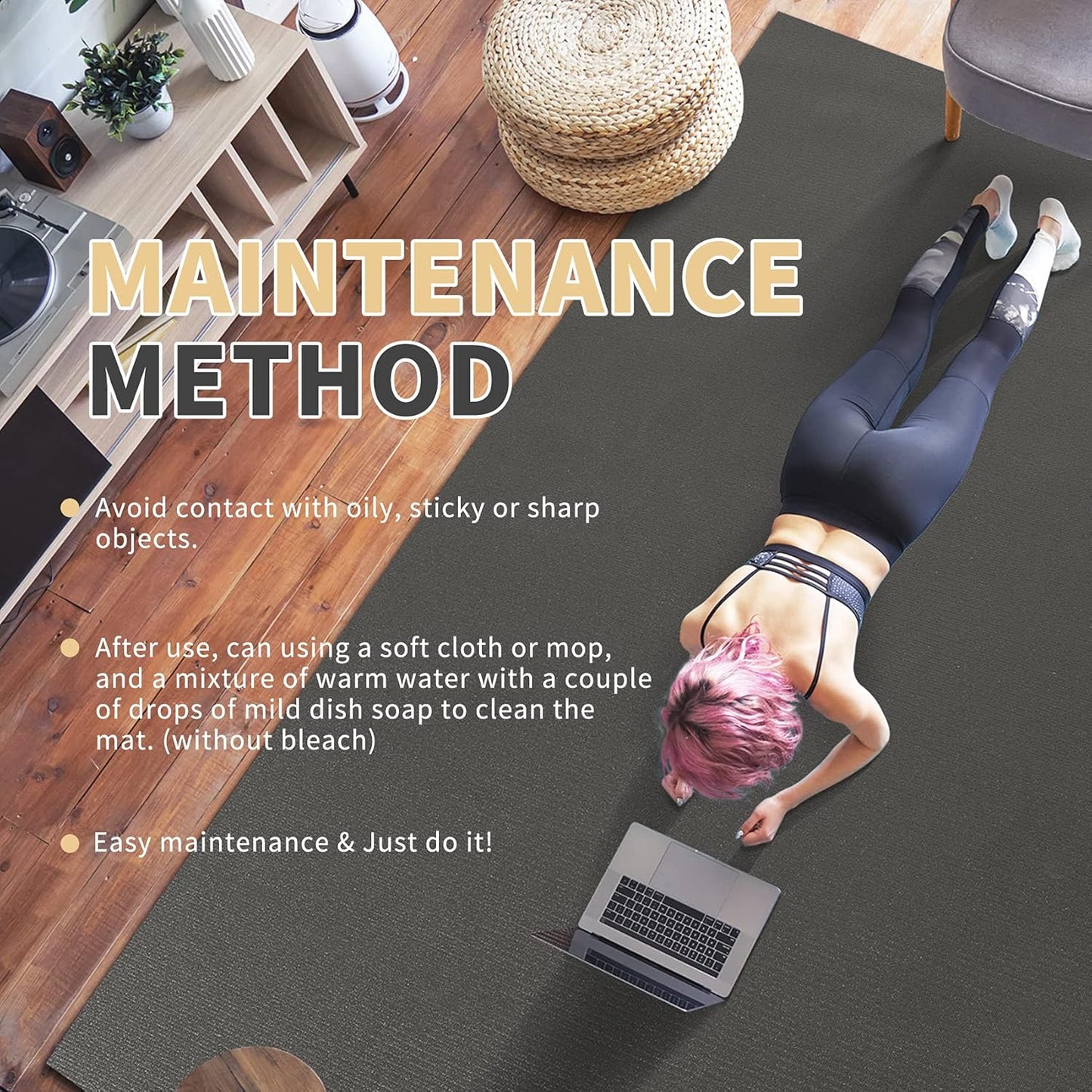 Gxmmat Extra Wide Large Exercise Mat 12'x7'/10'x7/8'x7(7mm), Thick Workout Mats for Home Gym Flooring, High-Density Durable Cardio Mat, Shoe Friendly, Perfect for Plyo, MMA, Jump Rope, Weight, Fitness