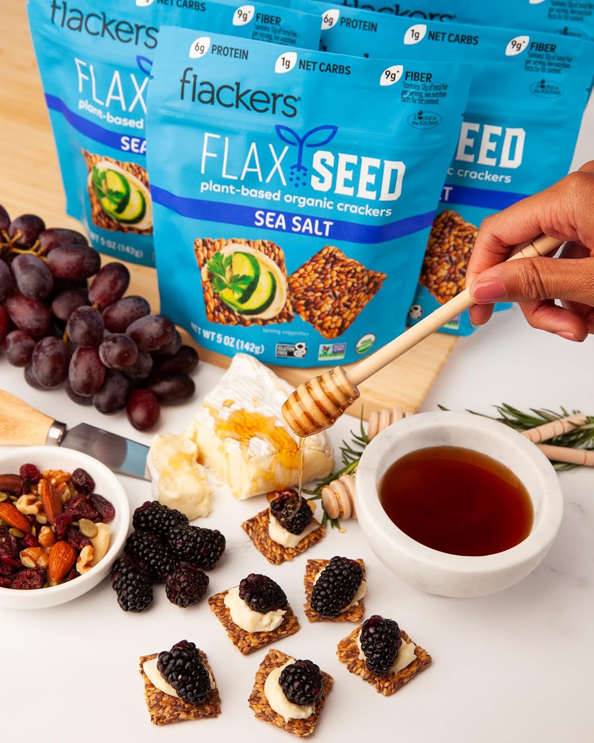 Flackers Organic Sea Salt Flaxseed Crackers, 5 Ounce 1-Pack, Gluten Free, Non GMO, Vegan, Keto Snack, 9g Fiber, 1g Net Carb