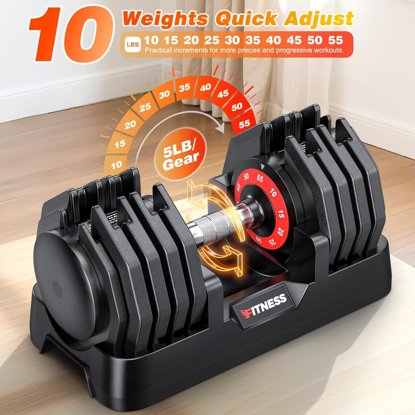 XDDIAS Adjustable Dumbbell Set of 2-25LB/55LB Set-1Sec Adjustable Dumbbell Weights-5 in 1 Free Weights Dumbbells Set with Effortless Tray/No-Slip Handle-Compact Size for Women/Men at Home Gym