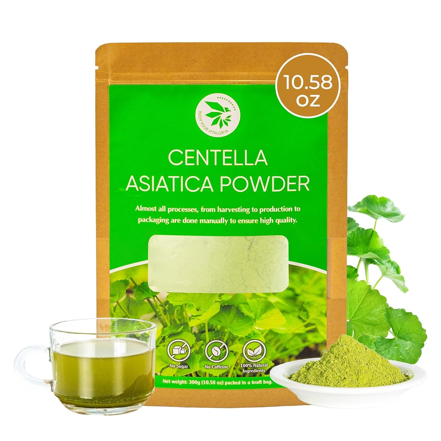 Centella Asiatica Powder (Gotu Kola) - 10.58 oz, Herbal Tea for Cooling & Refreshing, Supports Skin & Wellness, Freeze-Dried & Finely Ground, No Additives, No Caffeine, Gluten Free