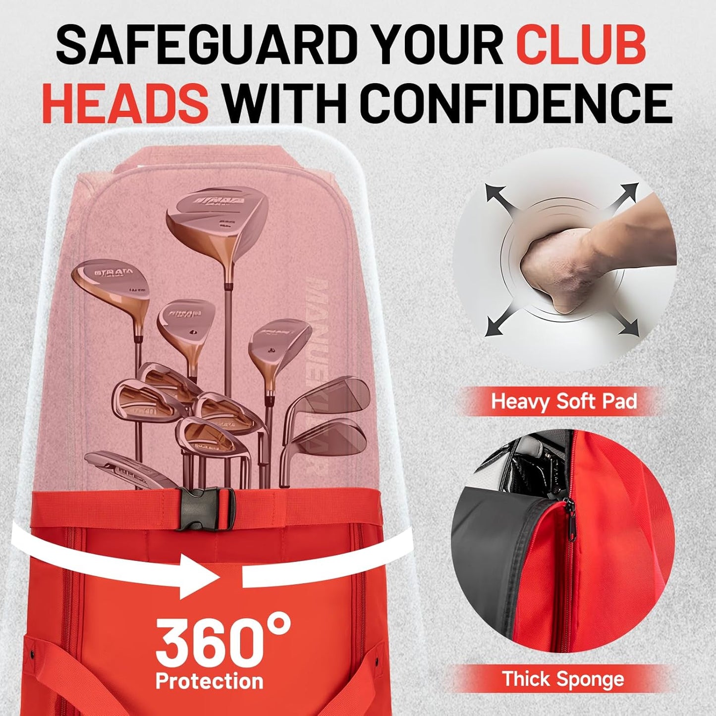 MANUEKLEAR 1680D Nylon Travel Golf Bags Club for Airlines with Wheels, Golf Travel Bags for Airlines with Padded Top, Golf Travel Case Cover with 3 Large Pocket for Golfer