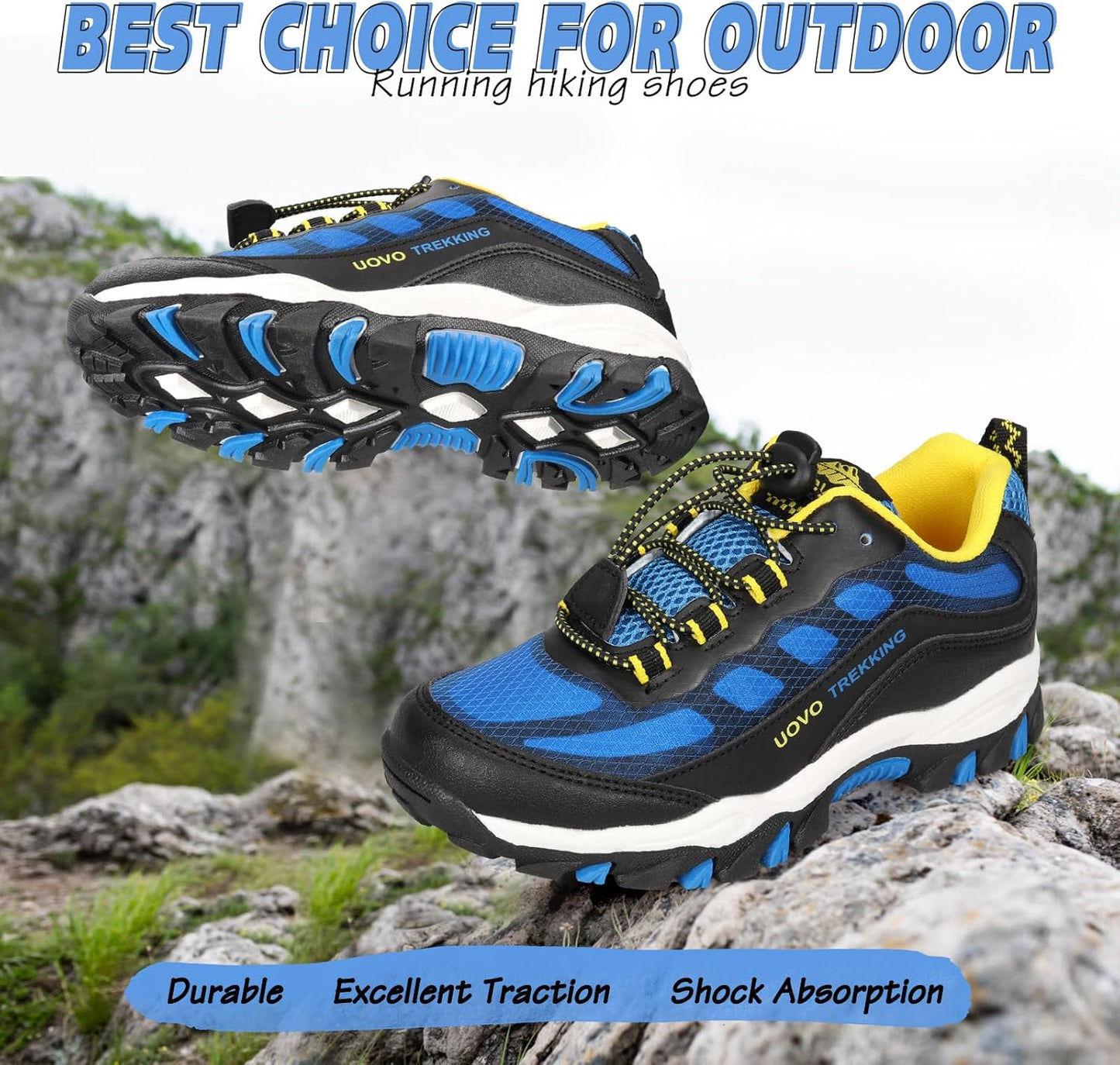 UOVO Boys Girls Hiking Shoes Kids Waterproof Running Trail Fashion Sneakers Breathable Lightweight Non-Slip Outdoor Walking Sports Shoe(Little/Big Kids)