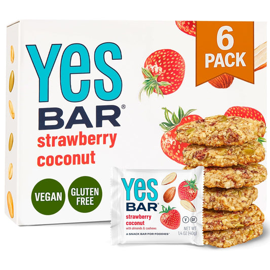 The YES Bar – Strawberry Coconut – Plant Based Protein, Decadent Snack Bar – Vegan, Paleo, Gluten Free, Dairy Free, Low Sugar, Healthy Snack, Breakfast, Low Carb, Keto Friendly (Pack of 6)