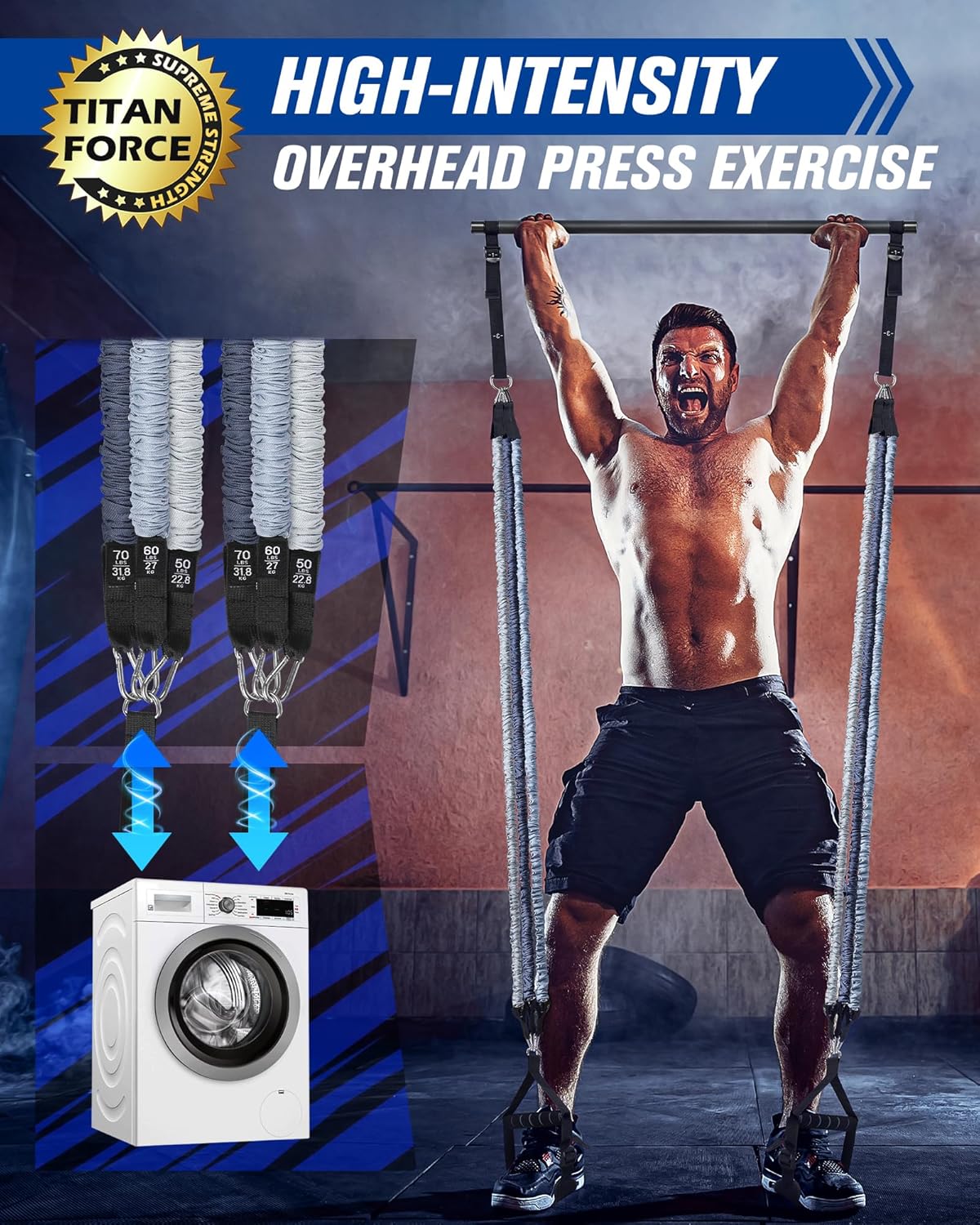 Upgraded Pilates Bar Kit with Resistance Bands Natural Latex for Women & Men, Heavy-Duty Stainless Steel Multifunctional Yoga Pilates Stick for Home Gym Exercise Fitness Equipment Full-Body Workouts