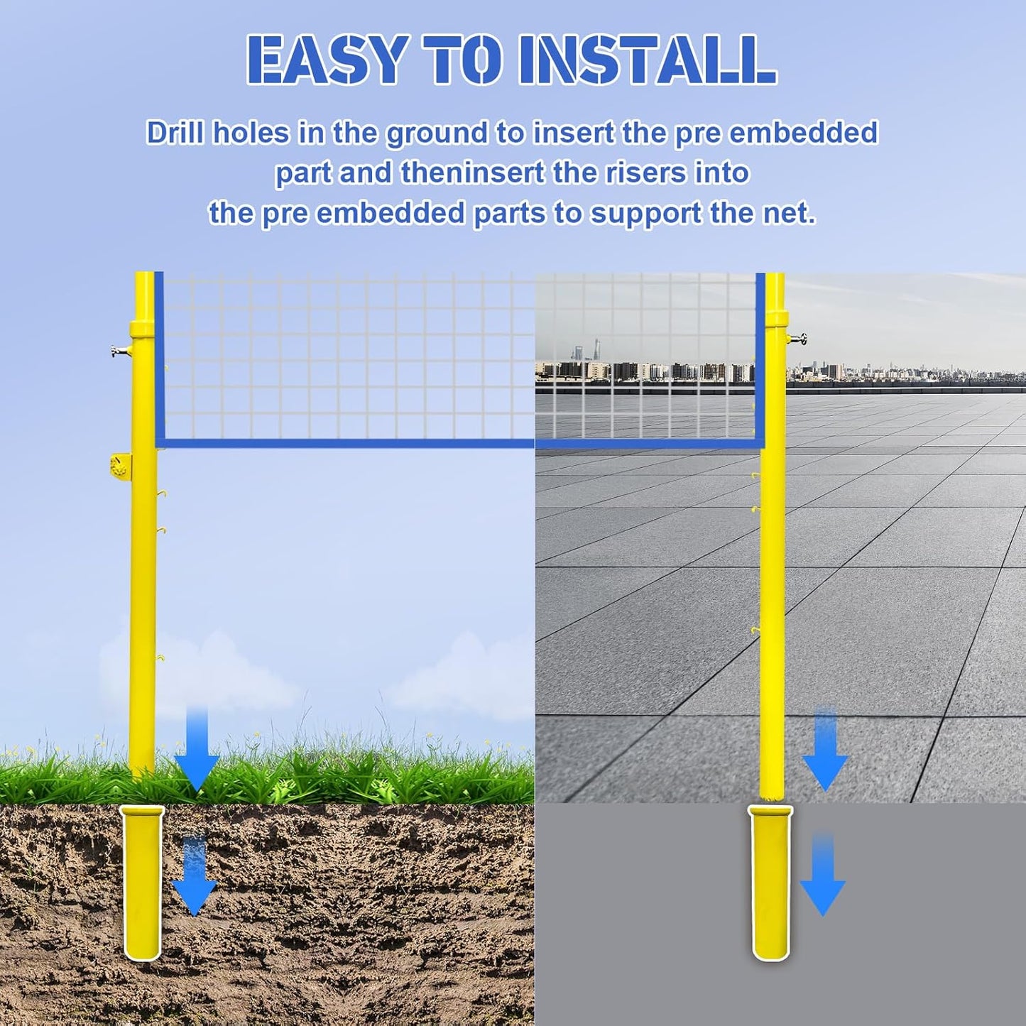 Volleyball Net with Poles，Volleyball Poles for Backyard, 6 Adjustable Heights Volleyball Set 8ft Professional Standard Height Stand, for Backyard Outdoor