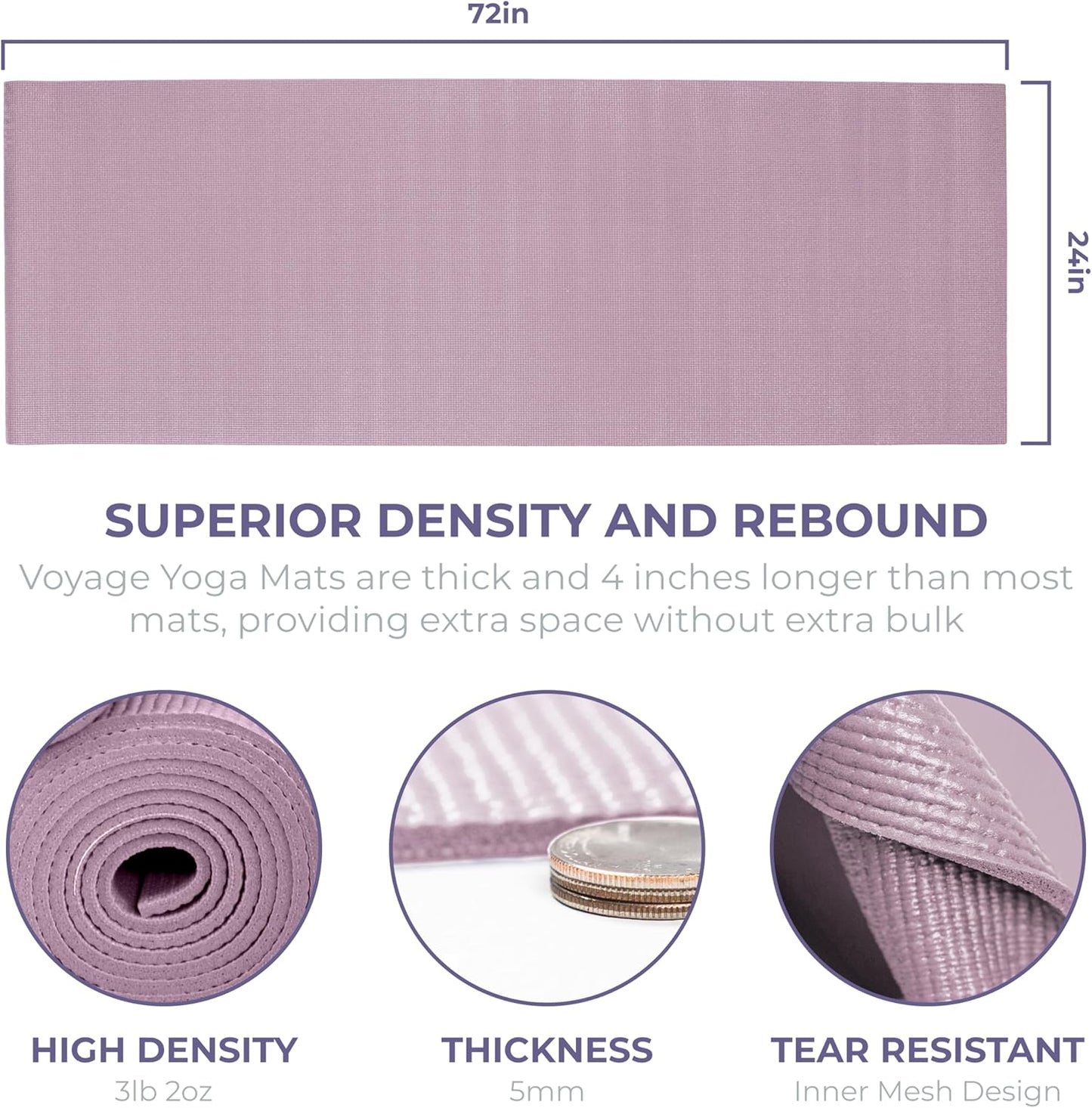 Sunshine Yoga Voyage Yoga Mat, 6 Pack, 72" x 24" Professional Studio and Gym Bulk Yoga Mats, 5mm Thick, Durable, Anti-Tear, Non Slip Fitness and Exercise Mats