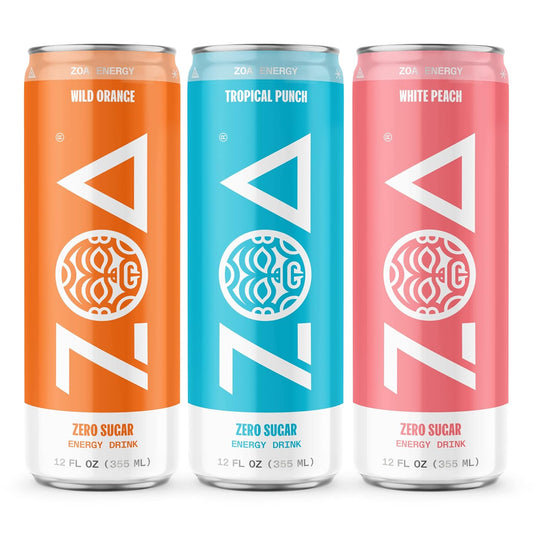 ZOA Zero Sugar Energy Drinks, Tropical Taste Pack - Sugar Free with Electrolytes, Healthy Vitamin C, Amino Acids, Essential B-Vitamins, and Caffeine from Green Tea - 12 Fl Oz (Pack Of 36)