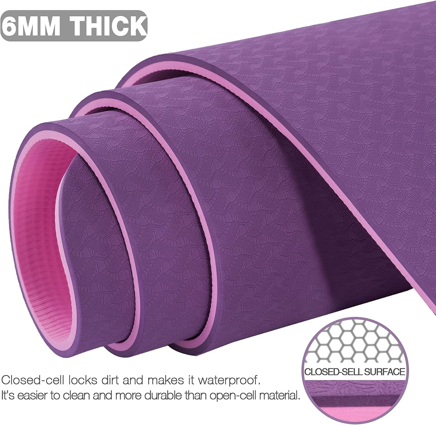 Large Yoga Mat for Men and Women 1/4 & 2/5 Inch Extra Thick TPE Fitness Mat for Home Gym Workout, Non-Slip, Eco Friendly Exercise Mat for Yoga, Pilates, Stretching, Meditation