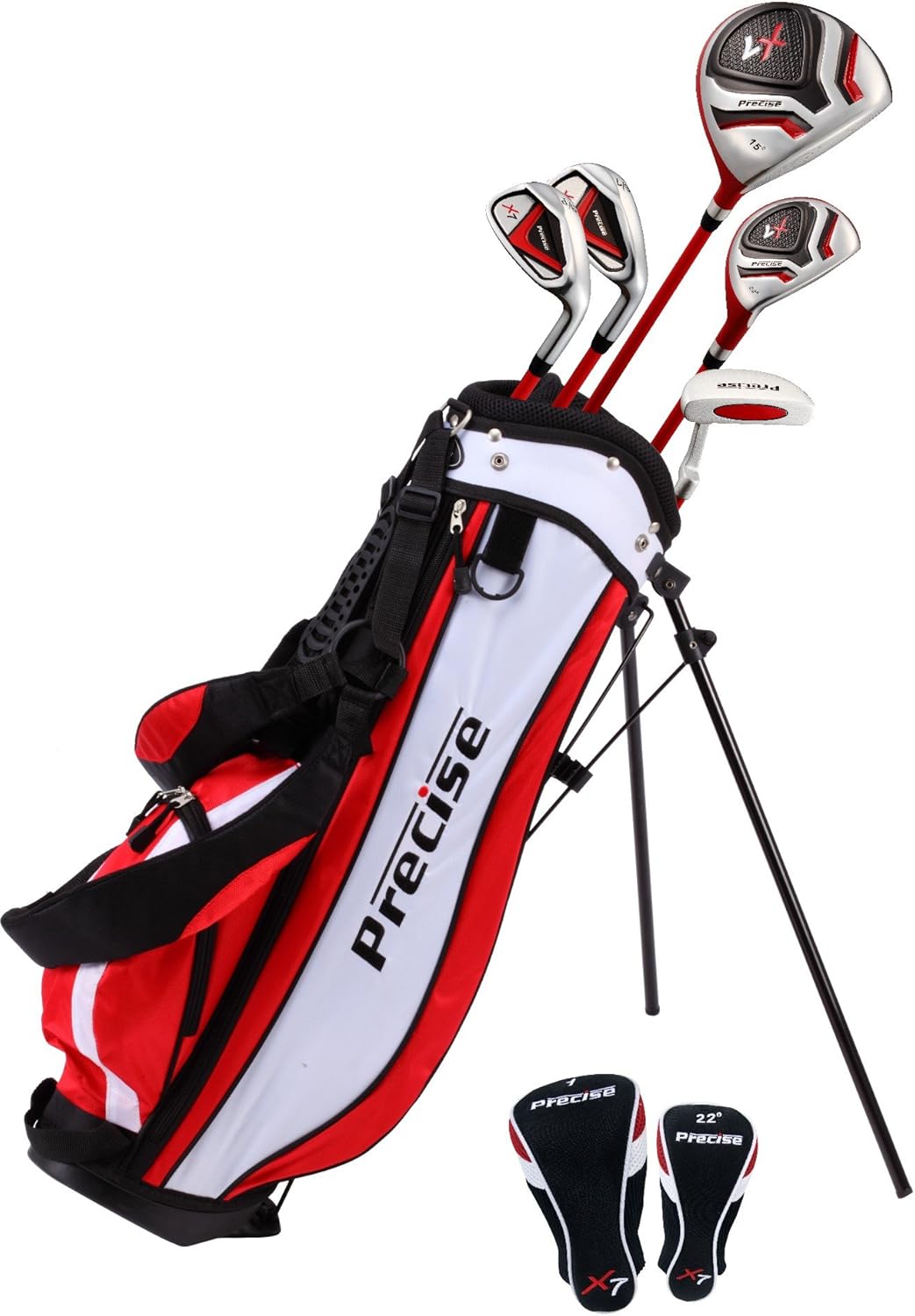 Precise X7 Kids Golf Clubs Set for Ages 3-5, 6-8, 9-12 | Right/Left Hand Girls & Boys Golf Clubs with Lightweight Graphite Shafts, Hybrid & Stand Bag
