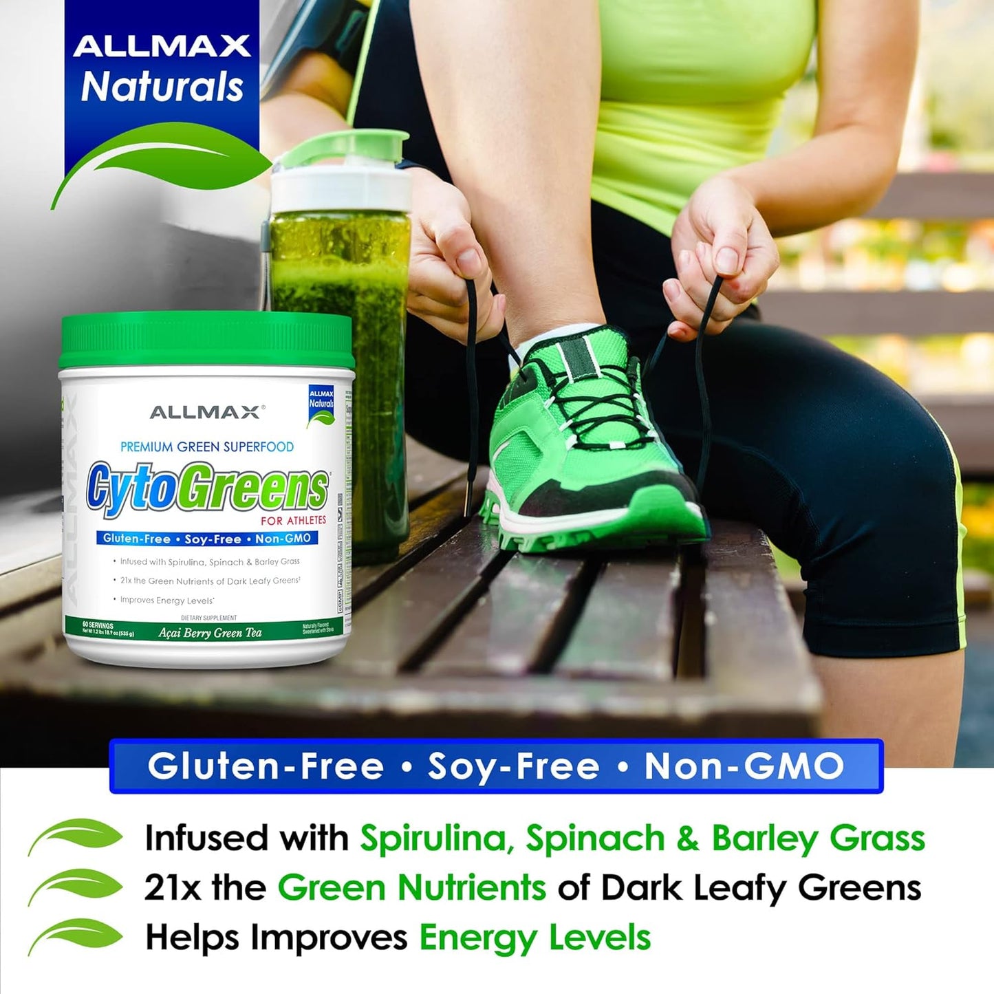 ALLMAX Nutrition - Cytogreens Super Greens Powder, Infused with Spirulina, Spinach & Barley Grass, Supports Immune & Digestive Health, Gluten Free & Vegan, 30 Servings (Acai Berry Green Tea)