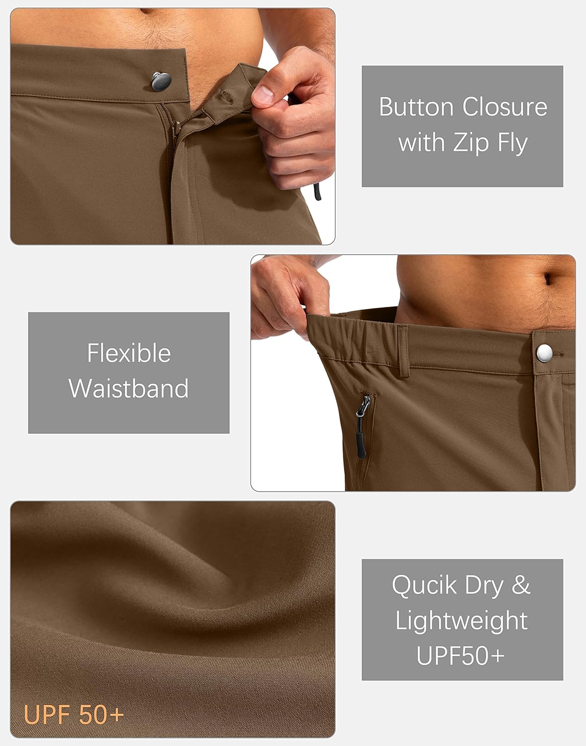 Pudolla Men's Hiking Cargo Shorts 9" Lightweight Outdoor Work Shorts for Men Travel Golf Camping Casual with 5 Zipper Pockets